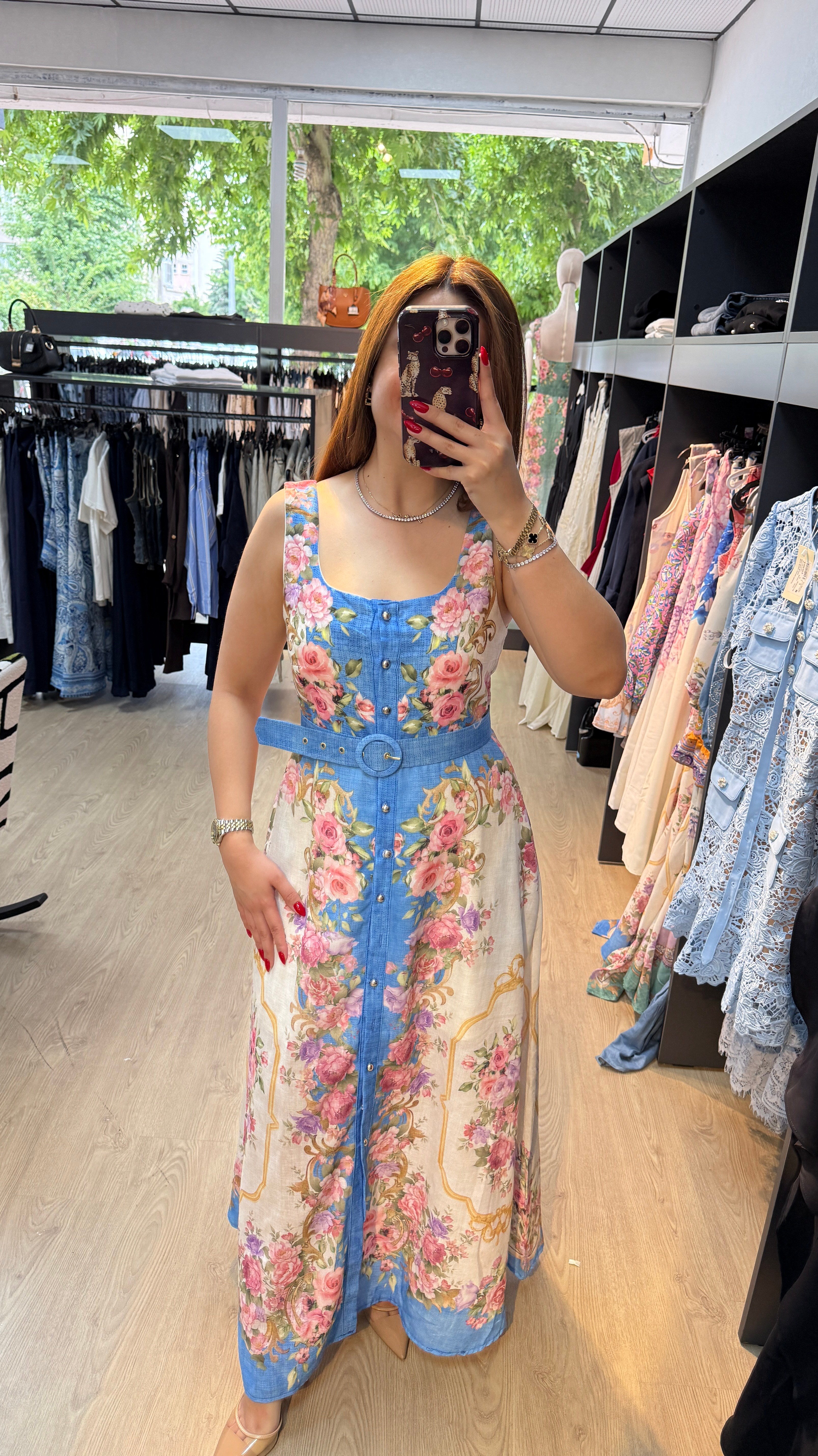 Çiçek Desenli Maxi Boy Elbise