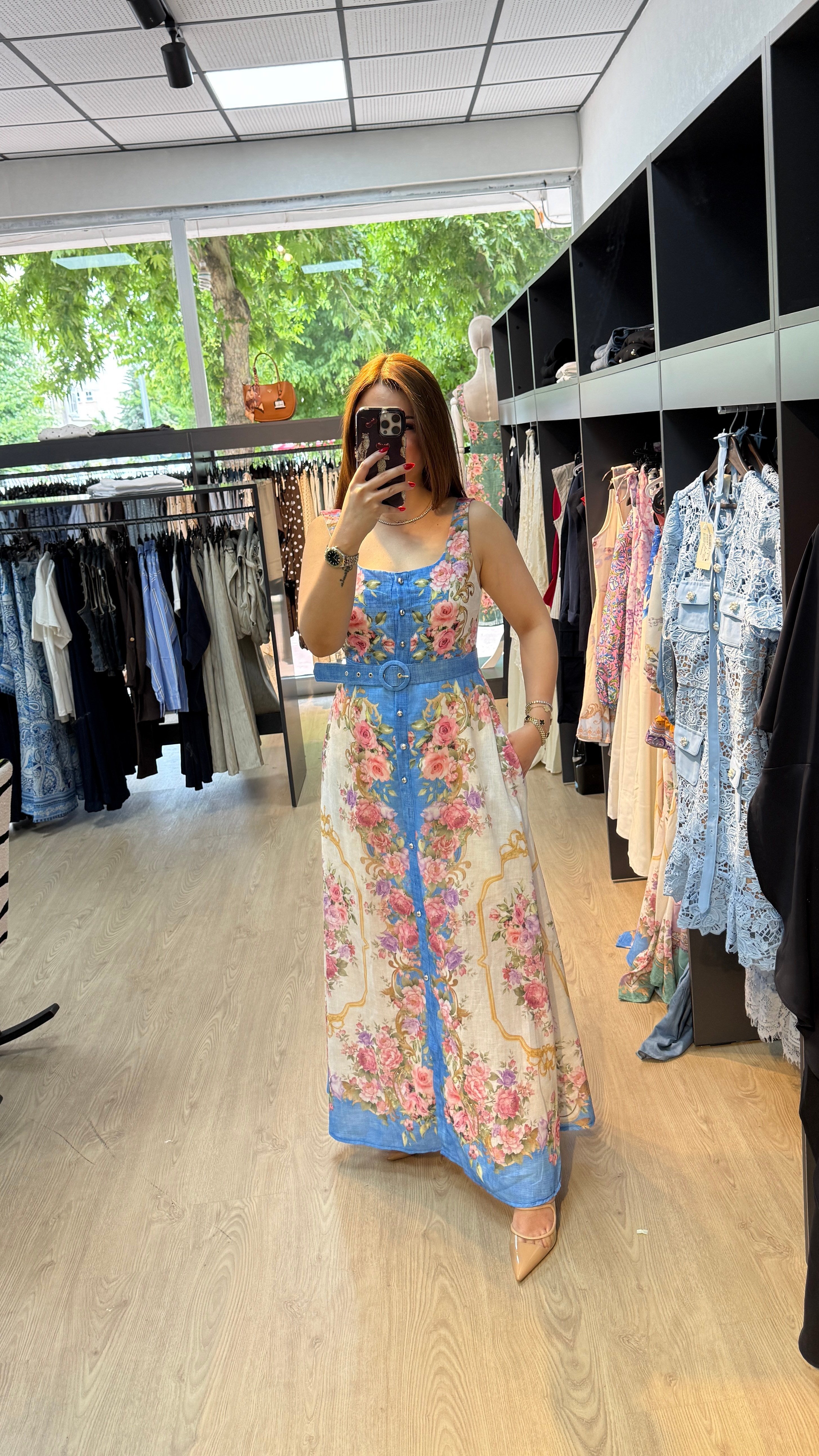 Çiçek Desenli Maxi Boy Elbise