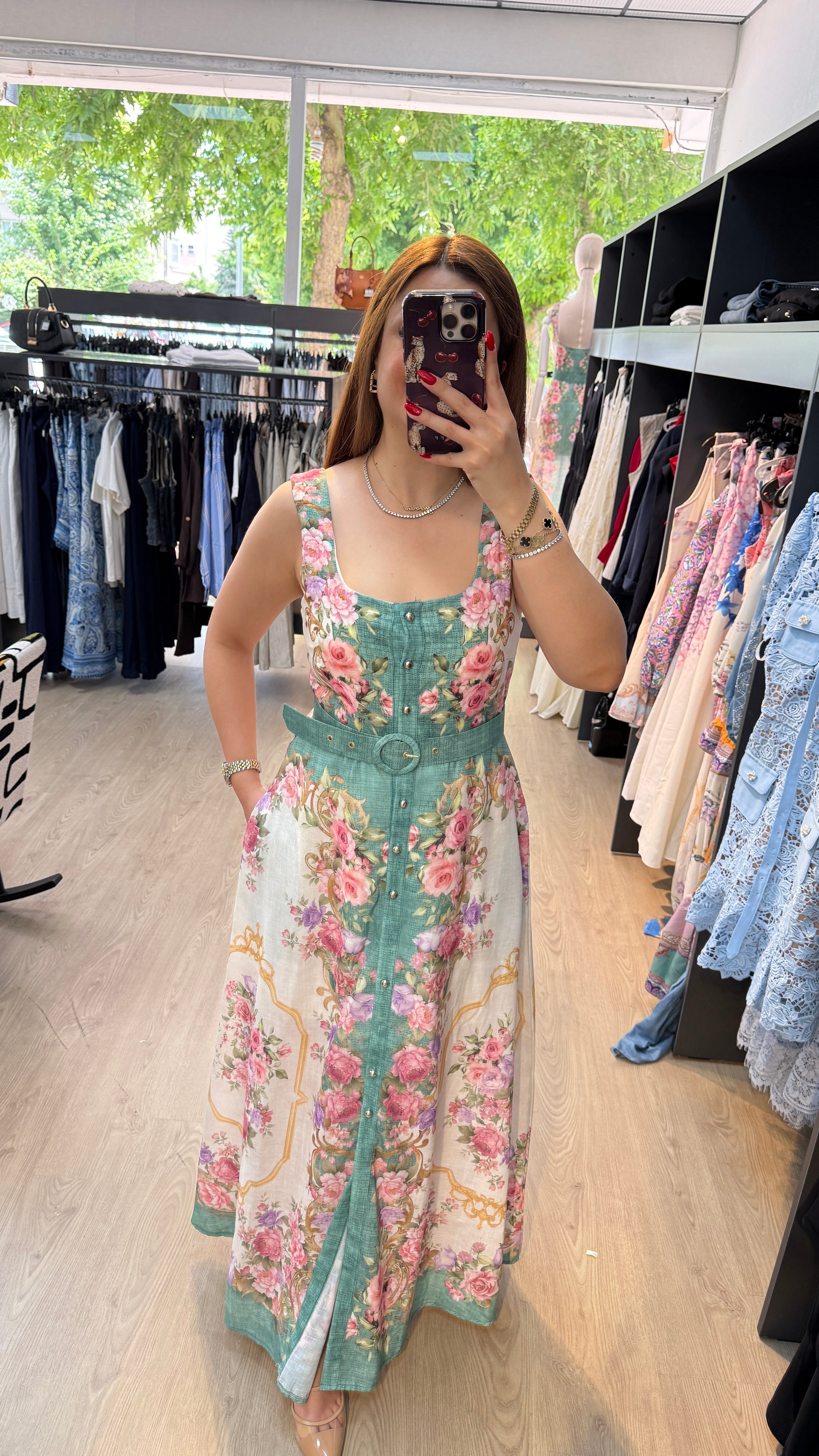 Çiçek Desenli Maxi Boy Elbise