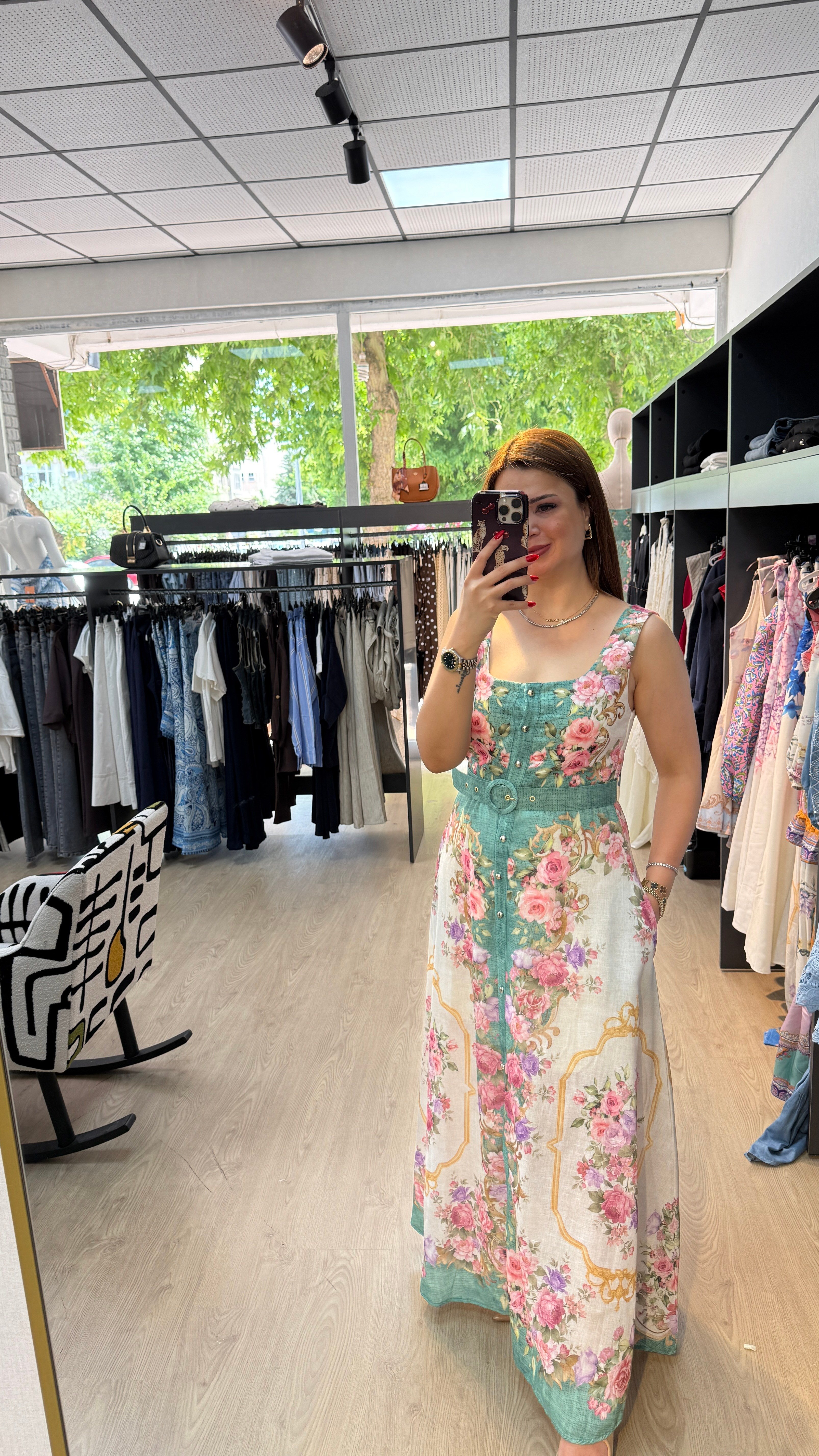 Çiçek Desenli Maxi Boy Elbise