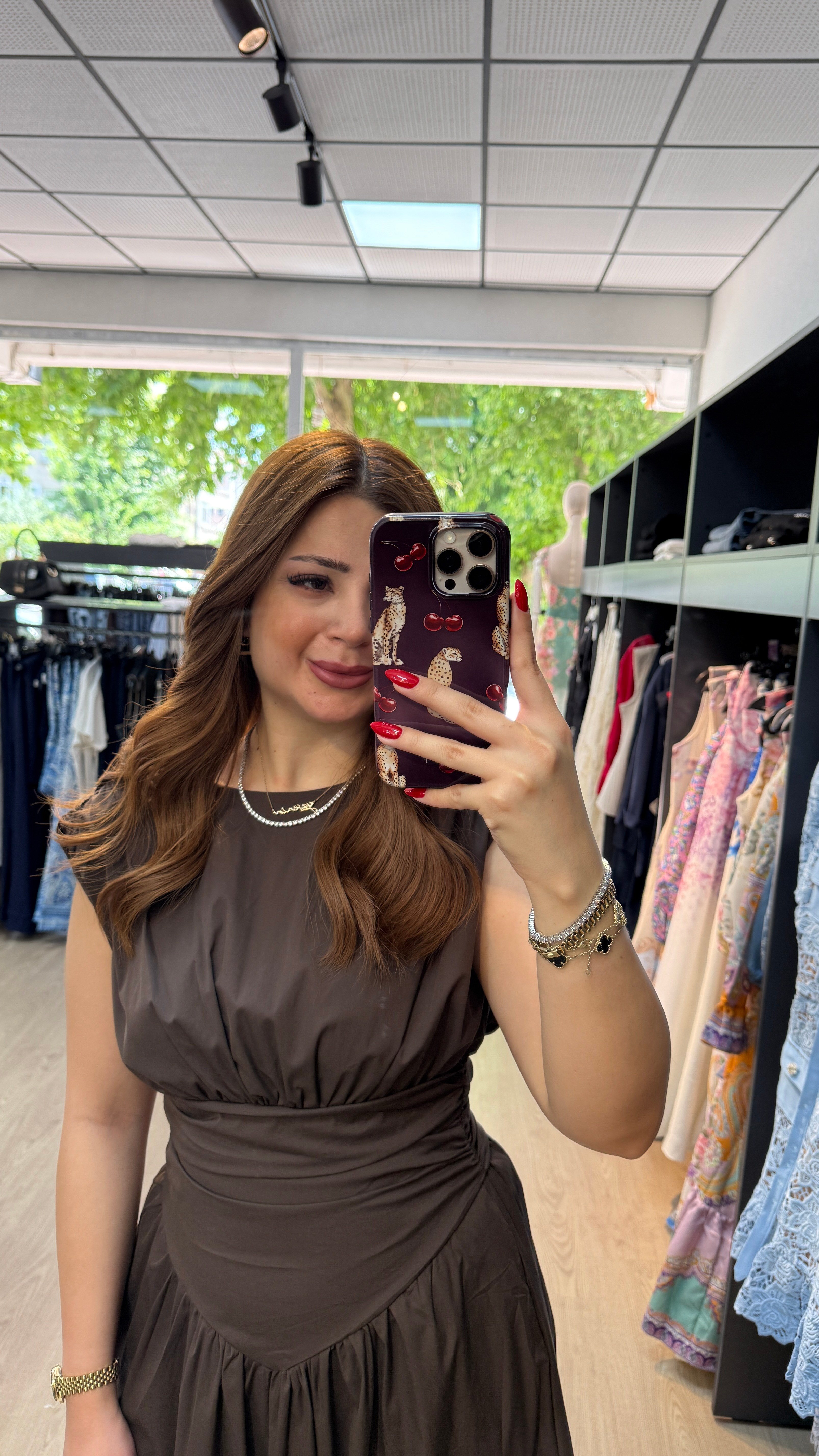 Drape Detaylı Sıfır Kol Elbise