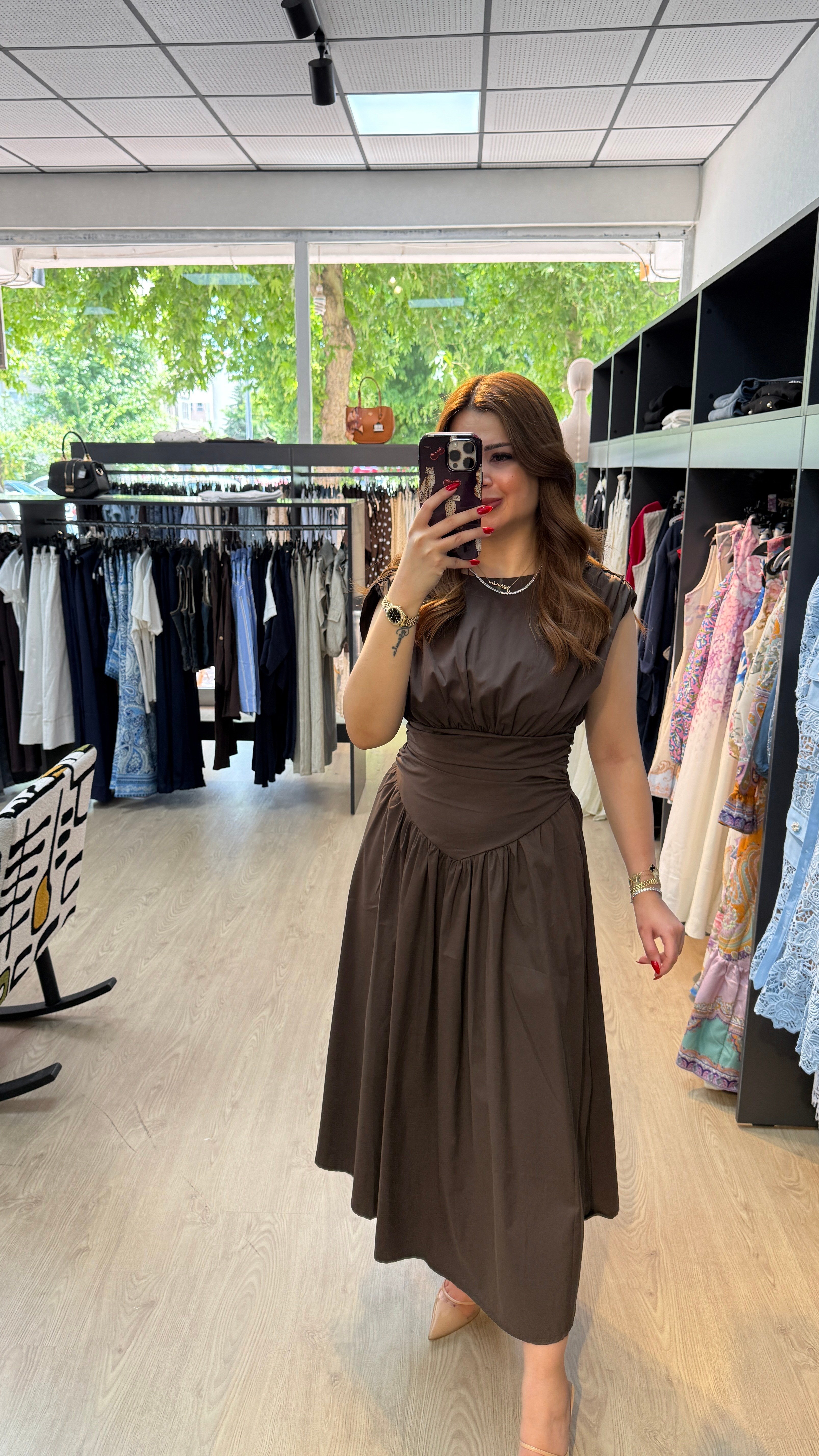 Drape Detaylı Sıfır Kol Elbise