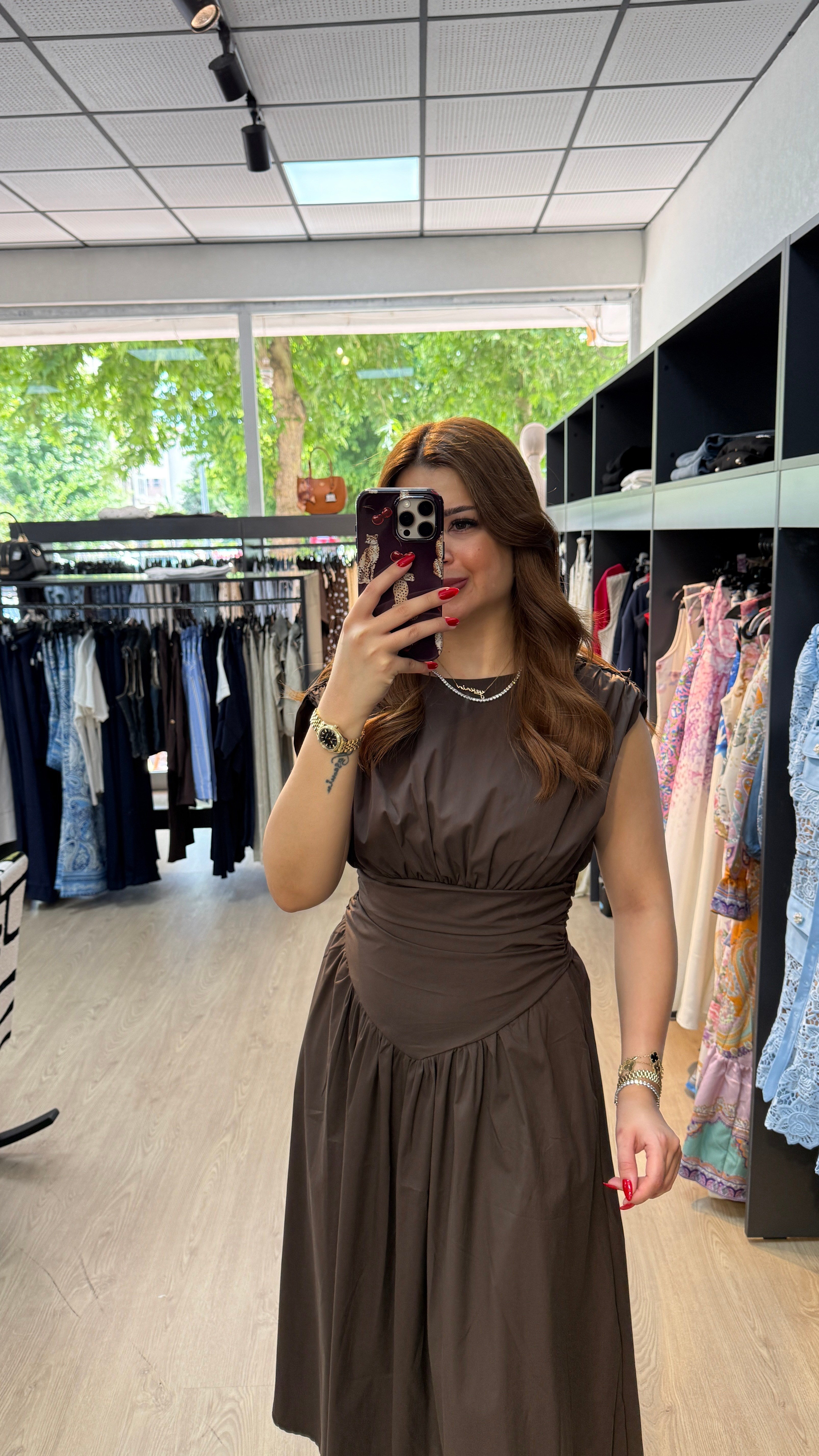 Drape Detaylı Sıfır Kol Elbise