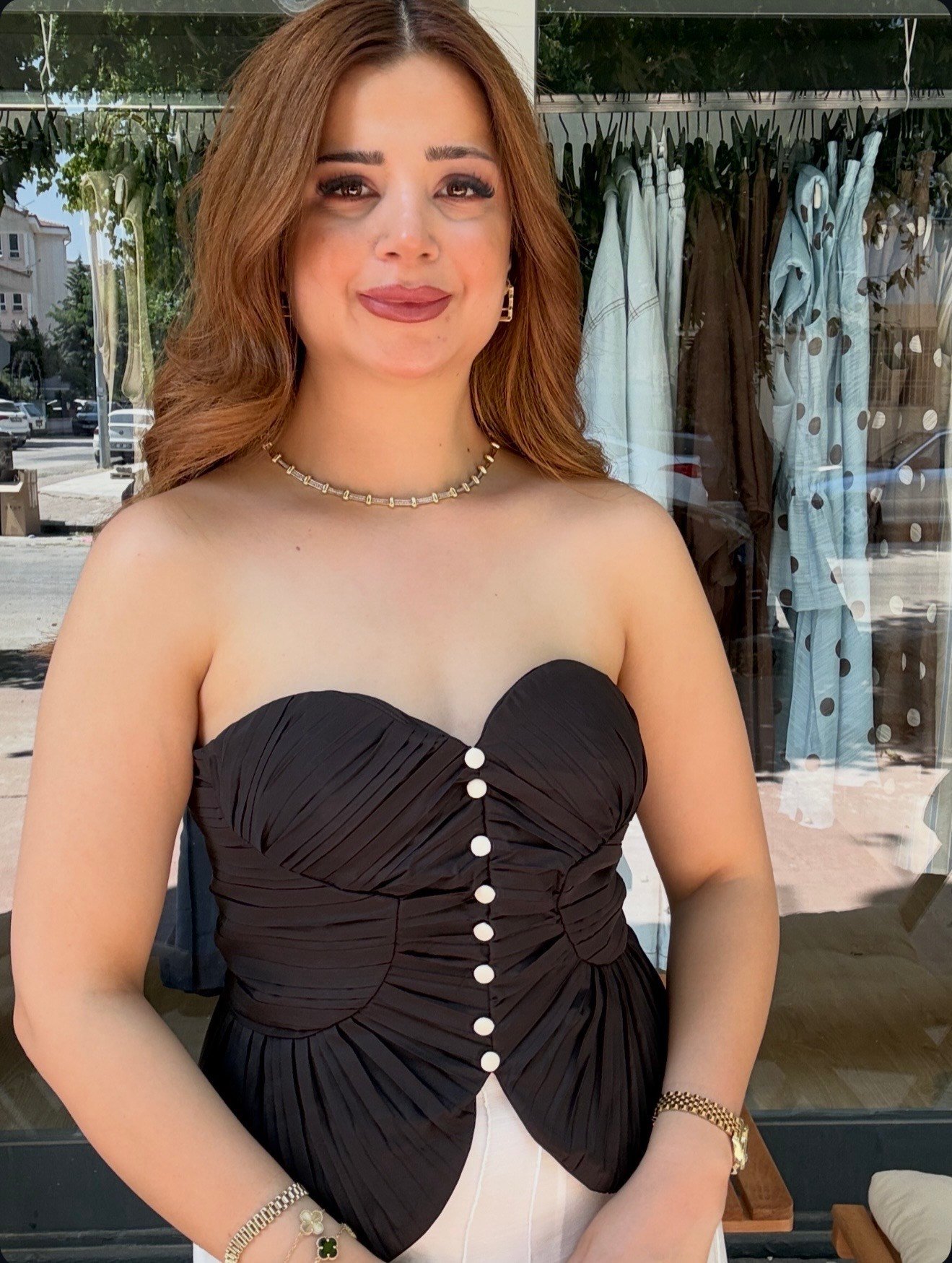 Düğmeli Siyah Korse