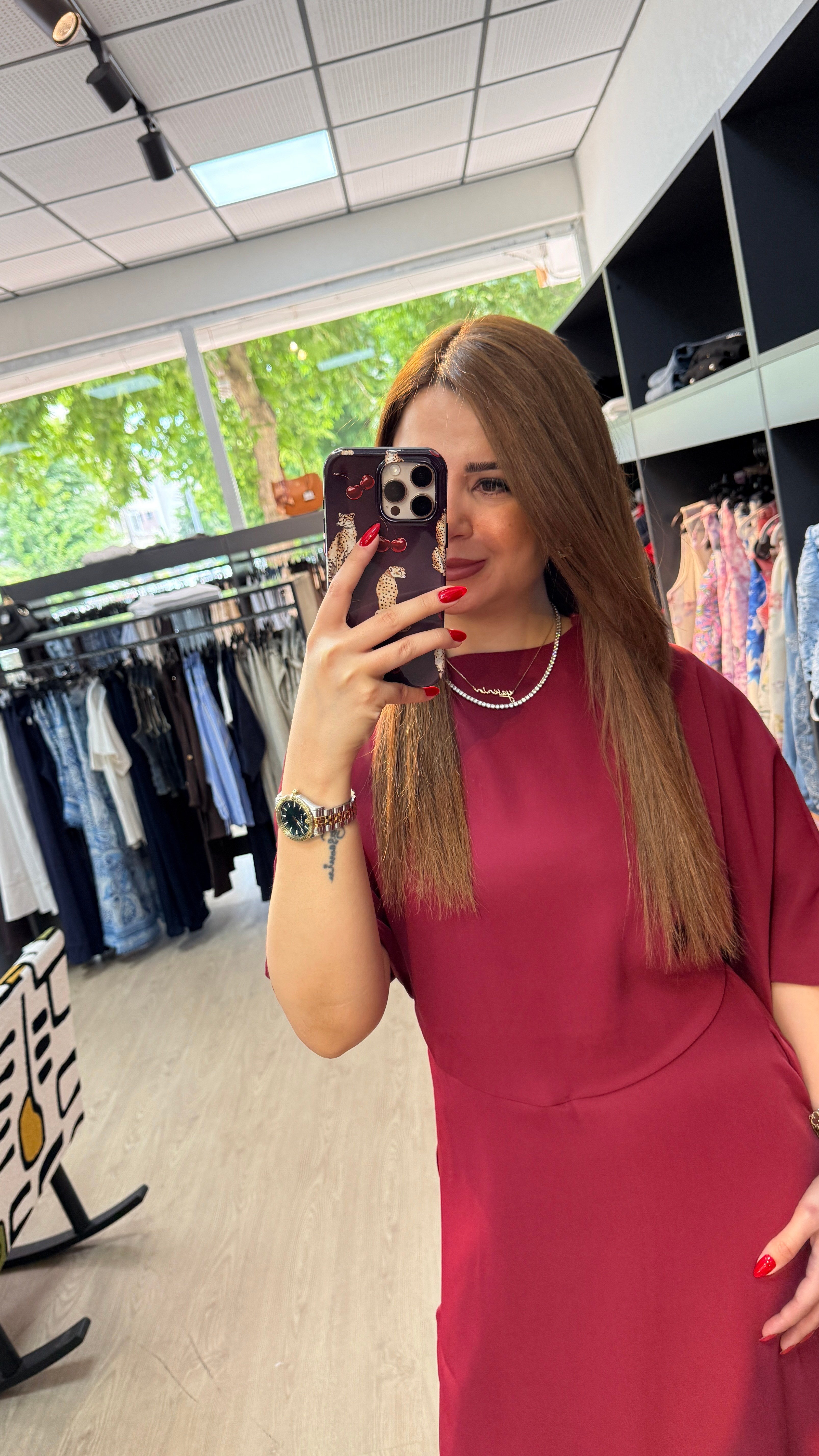 İçten Düğmeli Saten Elbise
