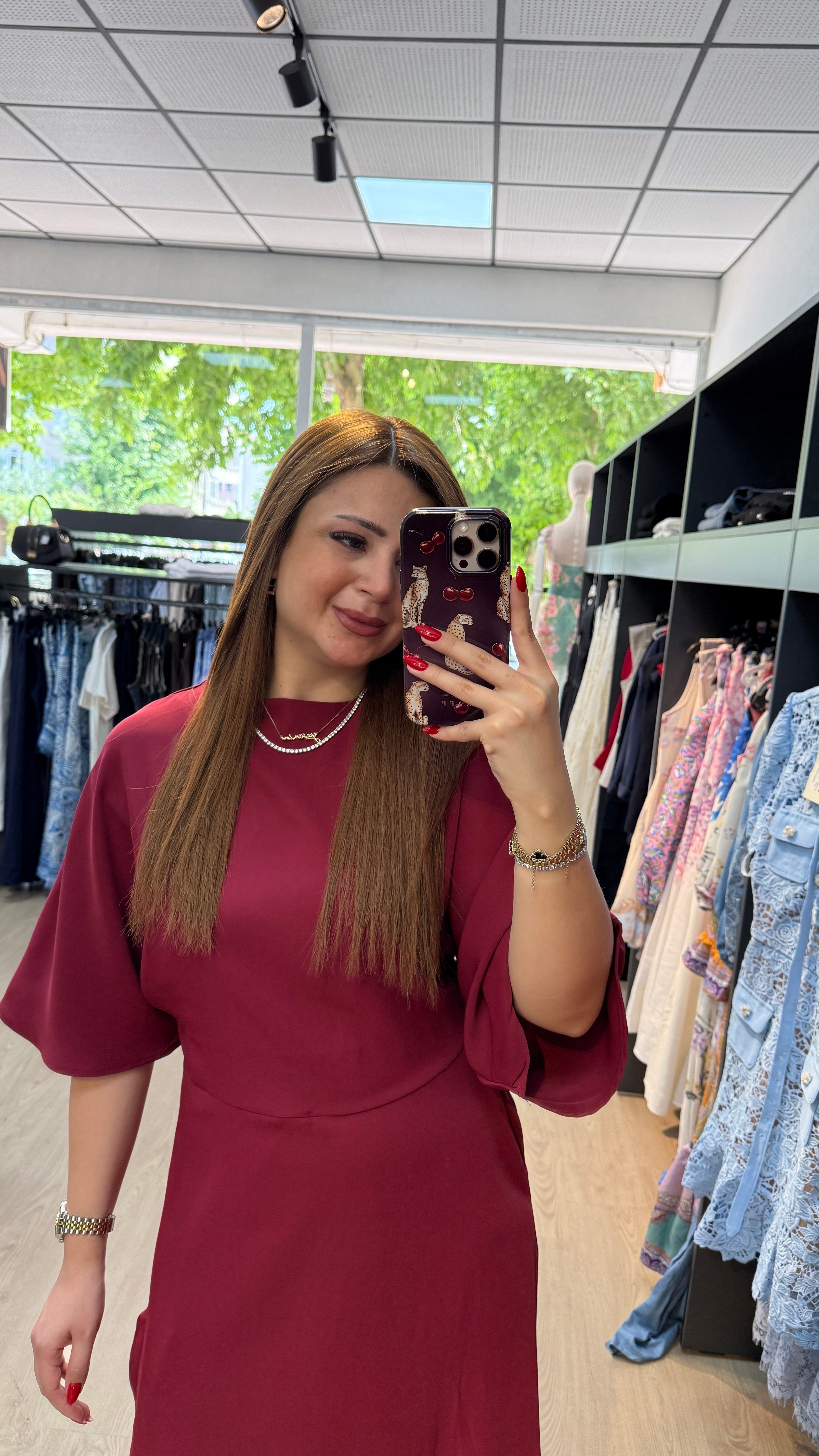 İçten Düğmeli Saten Elbise