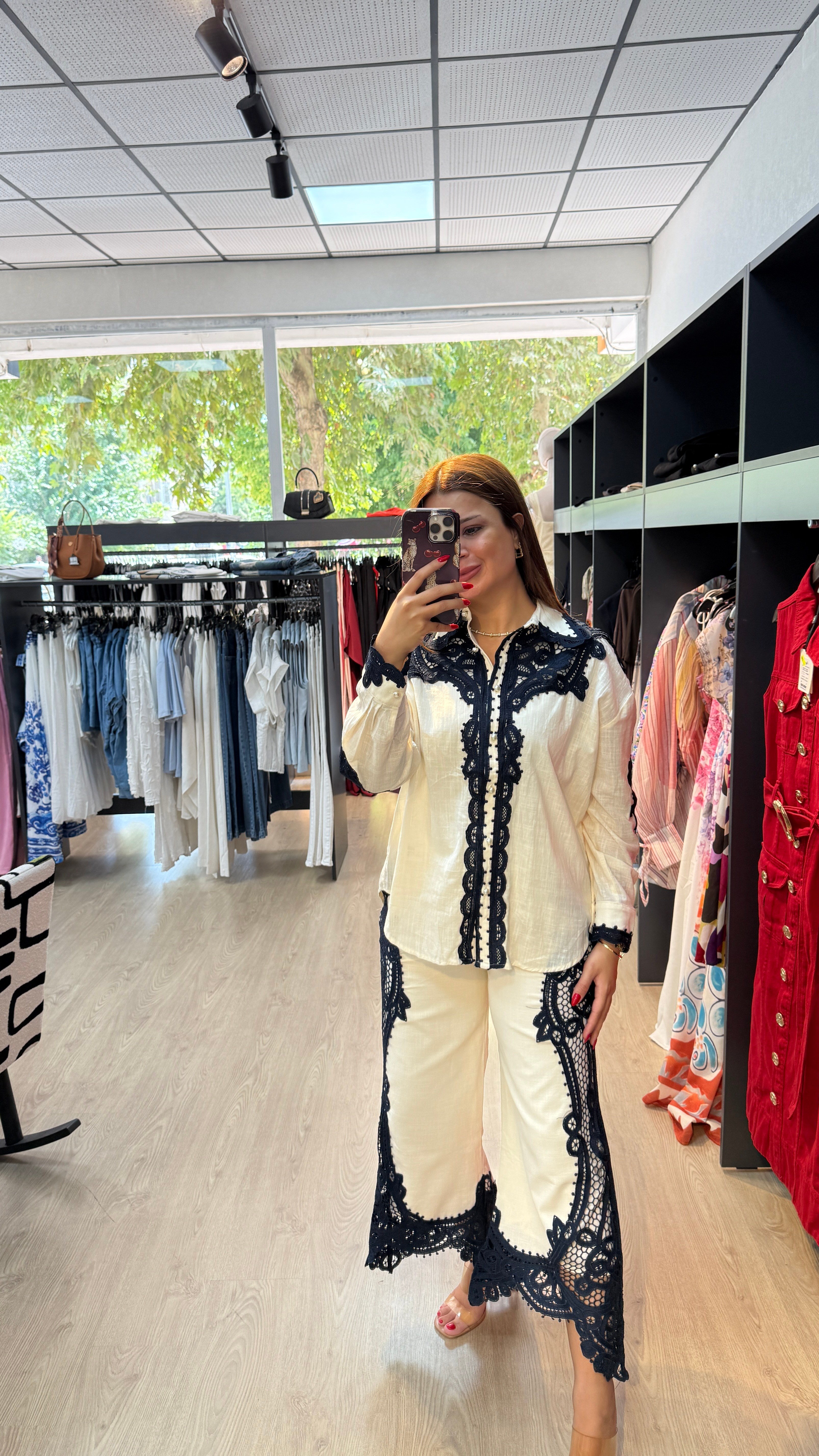 İthal Dantel Detaylı Keten Takım