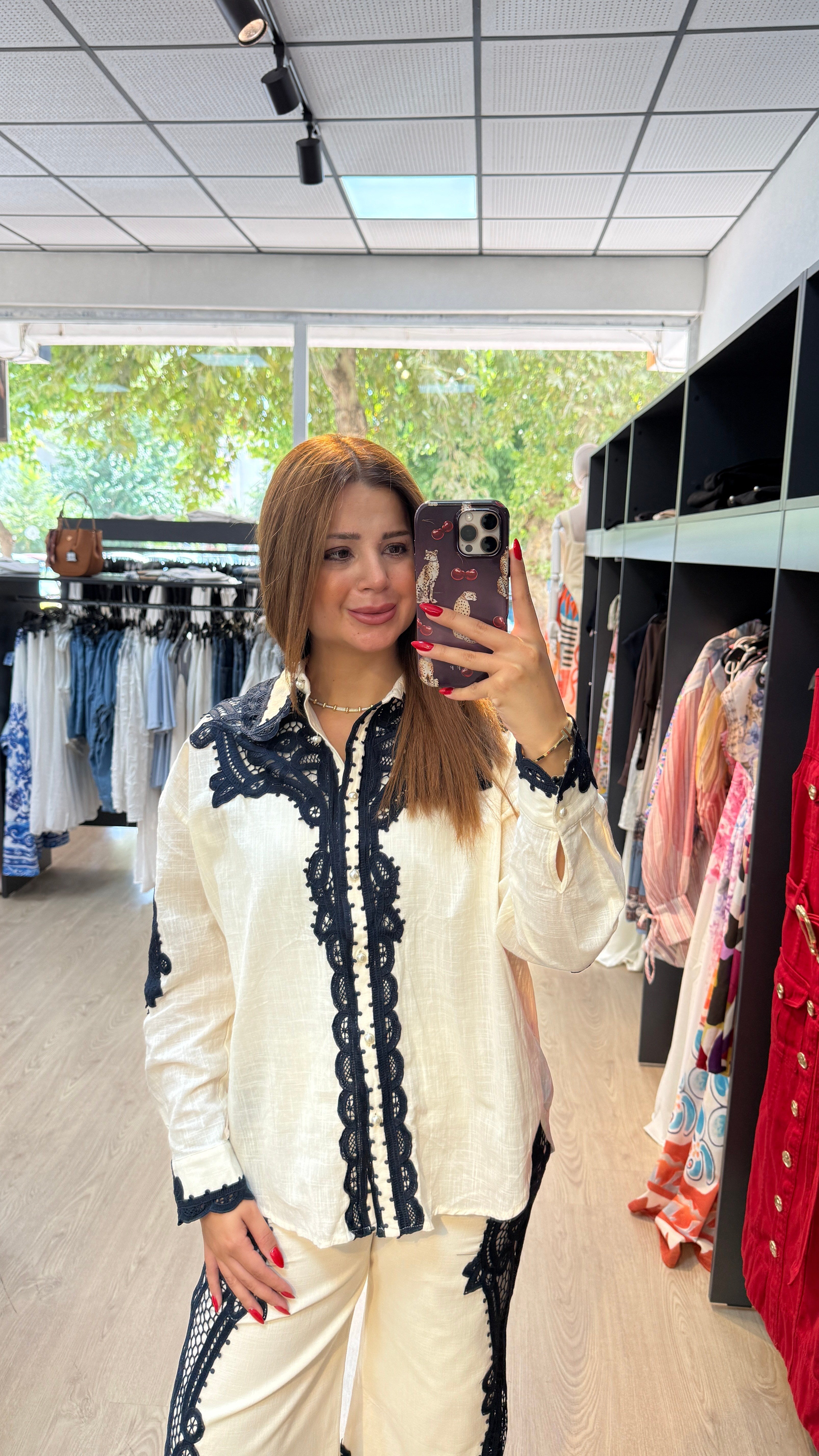 İthal Dantel Detaylı Keten Takım