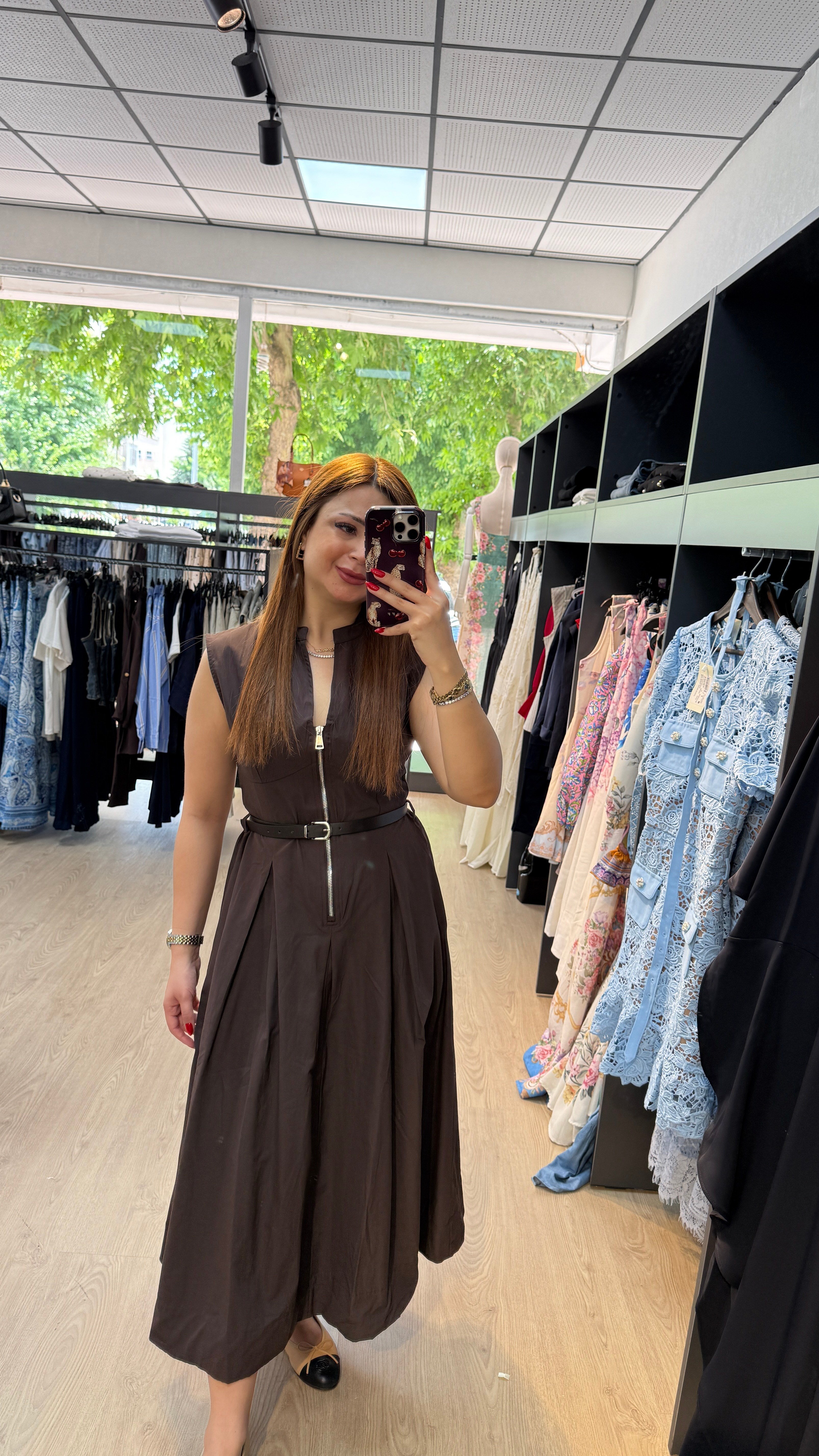 Kemerli Paraşüt Kumaş Elbise
