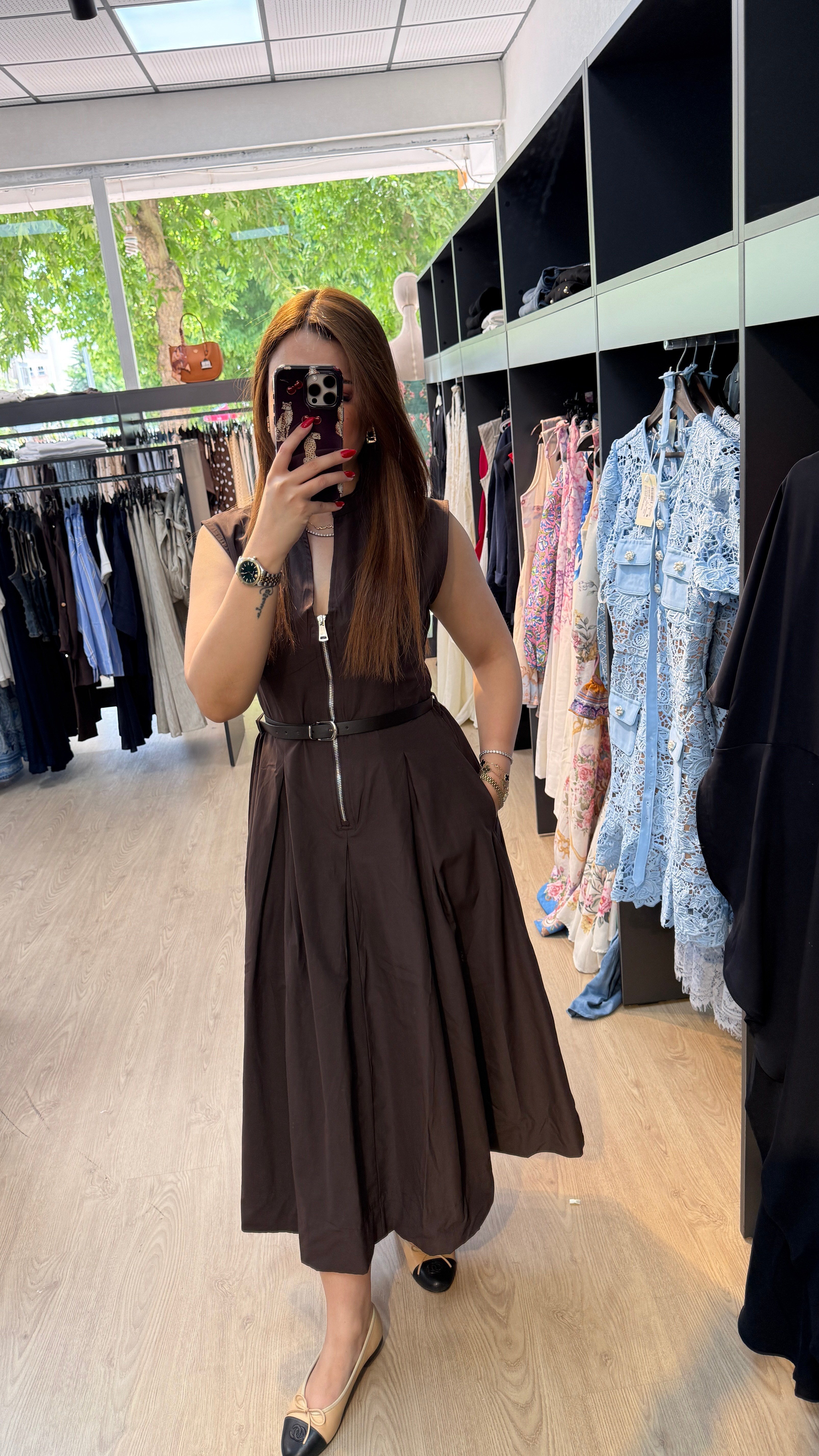 Kemerli Paraşüt Kumaş Elbise