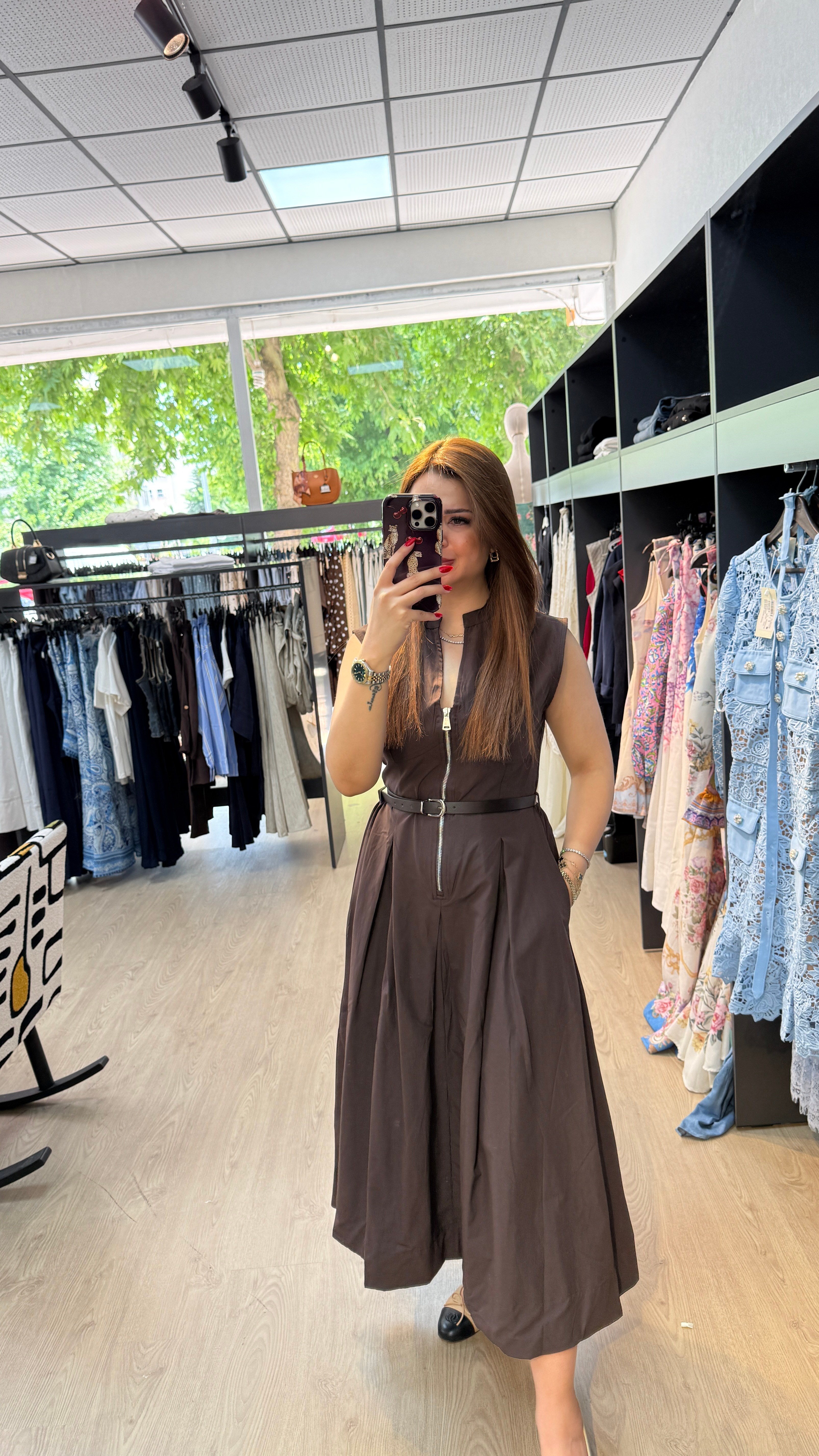 Kemerli Paraşüt Kumaş Elbise