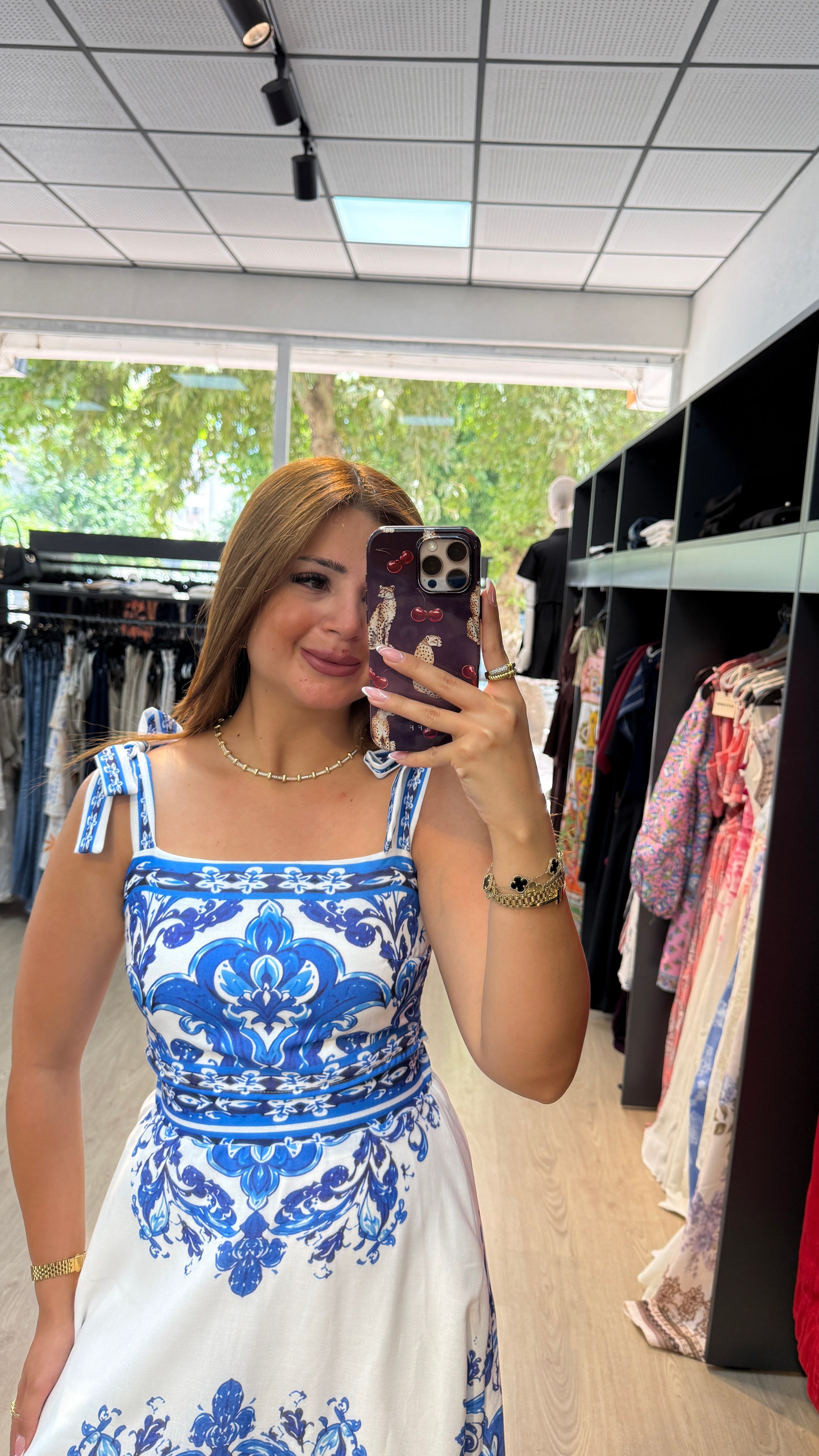 Mavi Desenli Etekli Takım