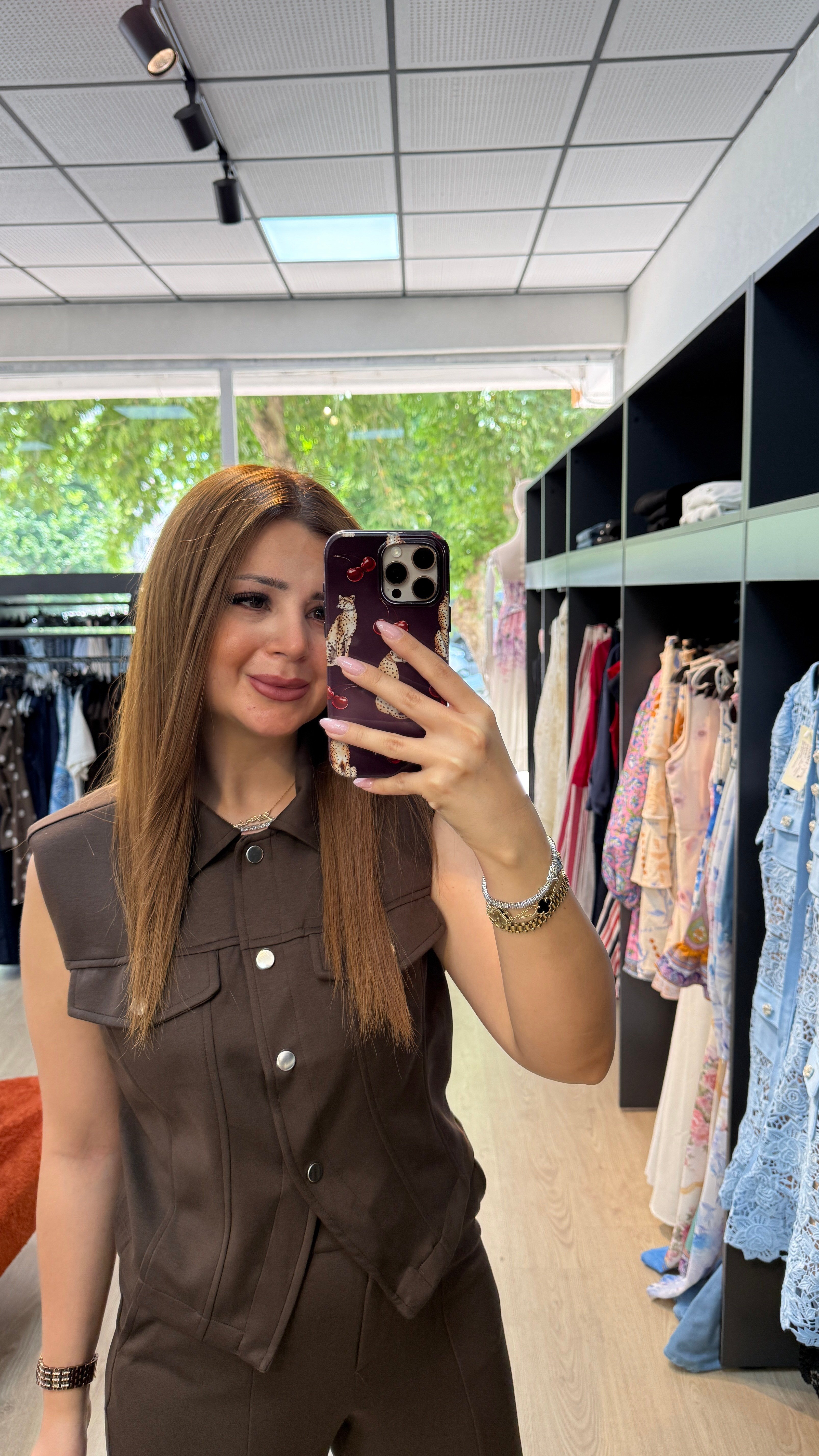 Modal Kumaş Yelekli Kahverengi Takım