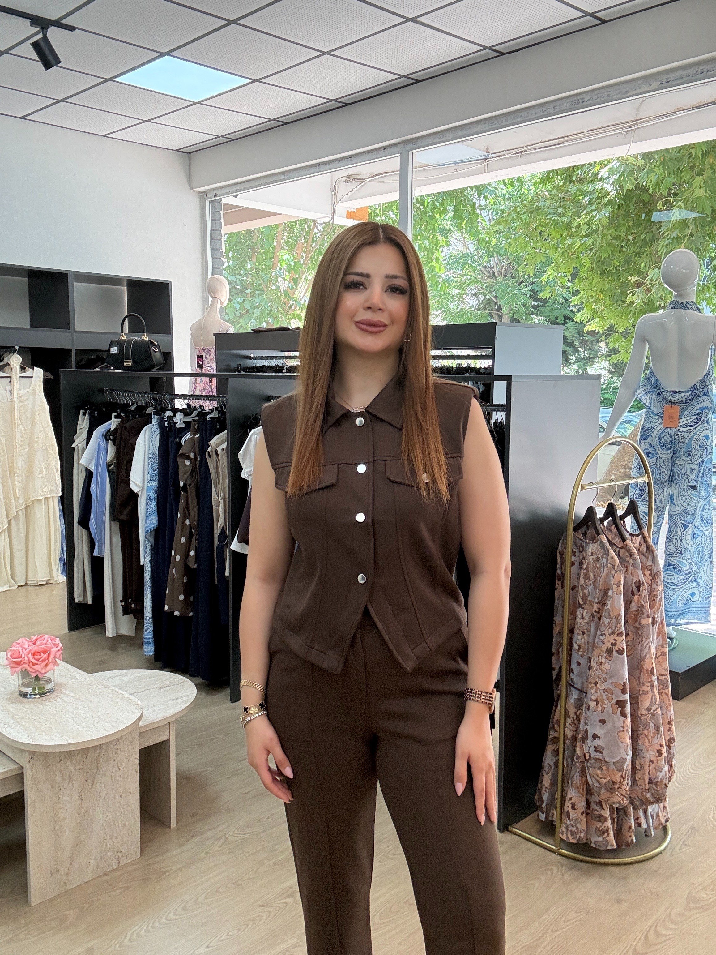 Modal Kumaş Yelekli Kahverengi Takım