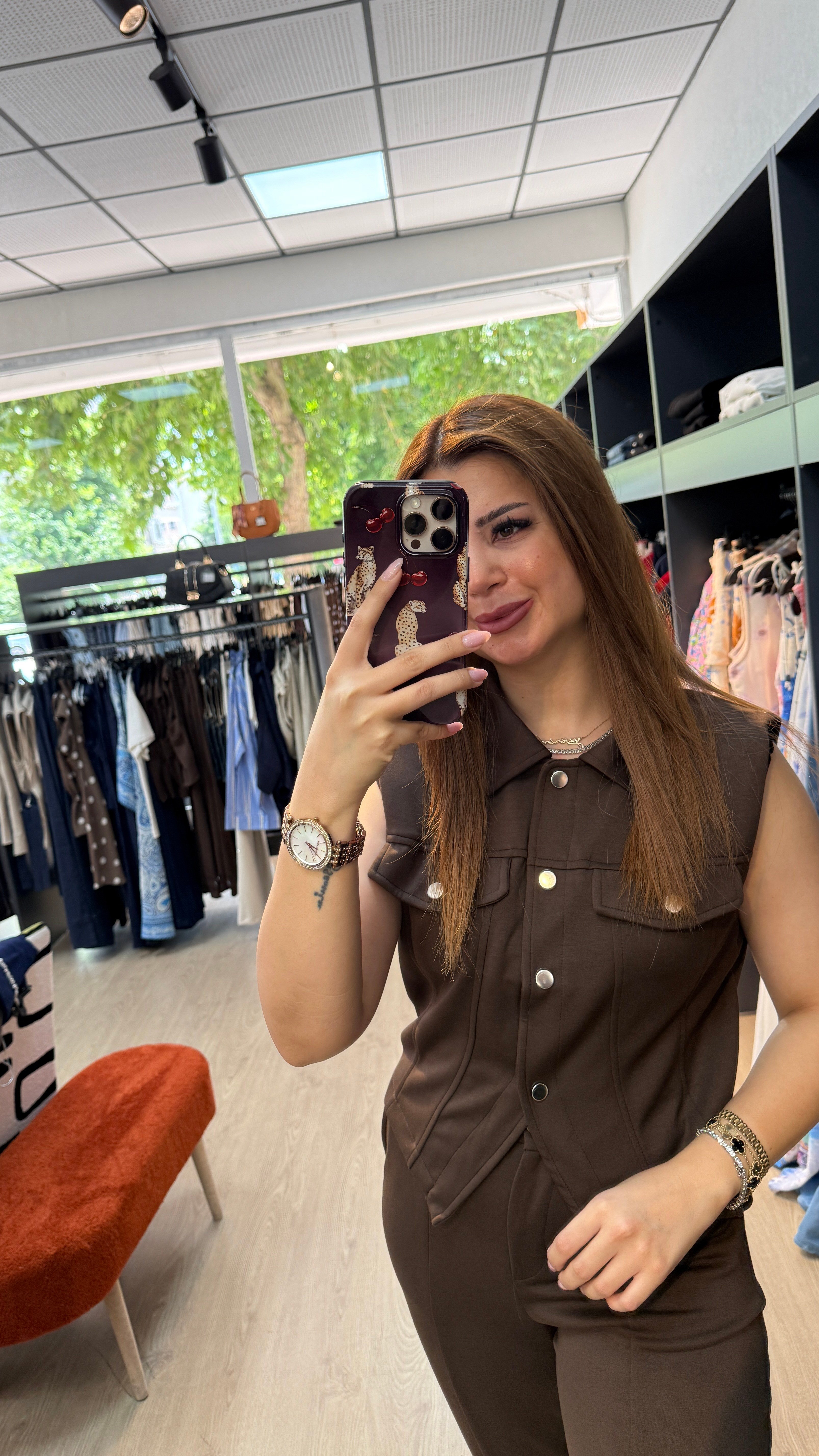 Modal Kumaş Yelekli Kahverengi Takım