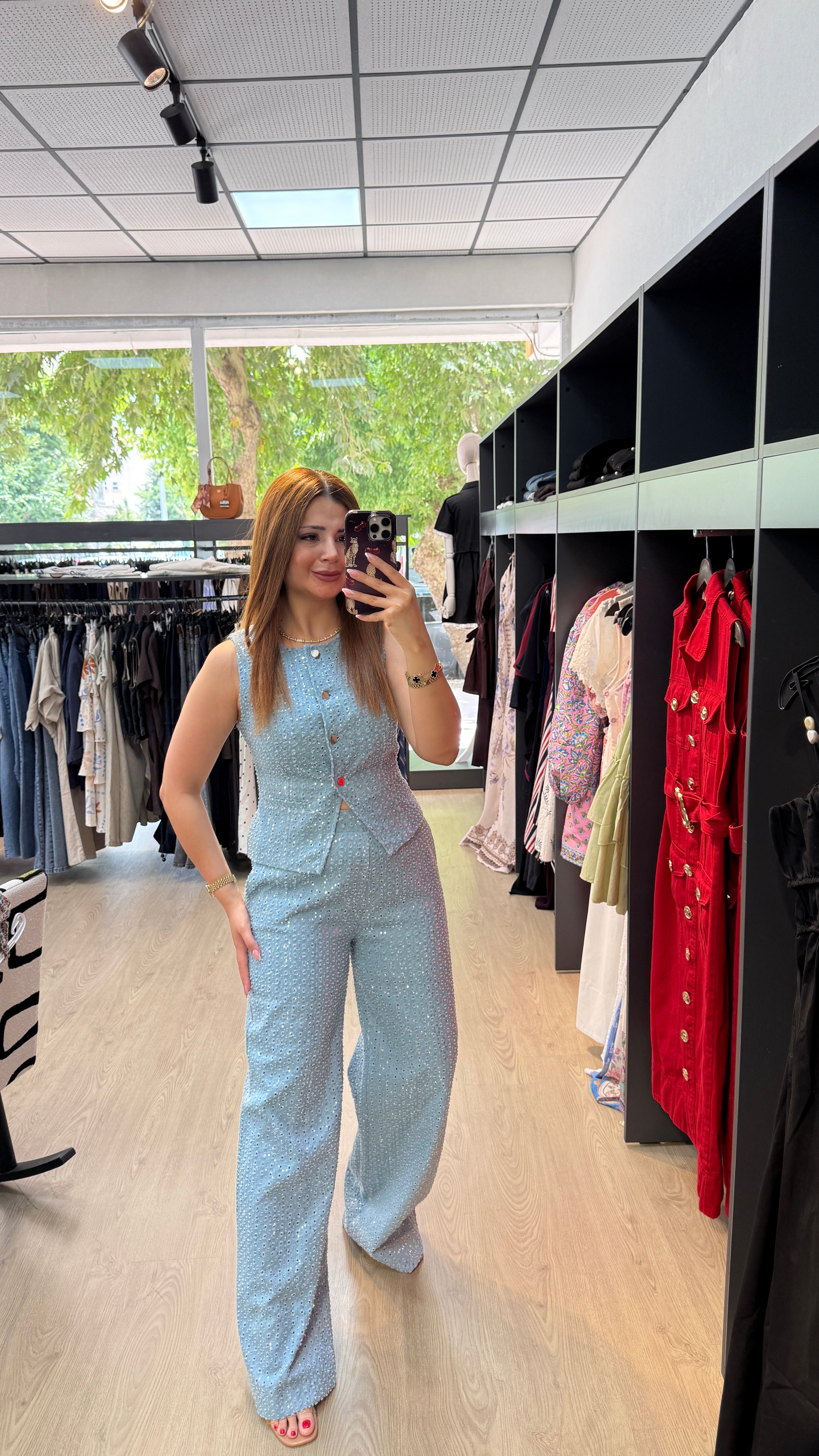 Taşlı Pantolon Yelek Takım