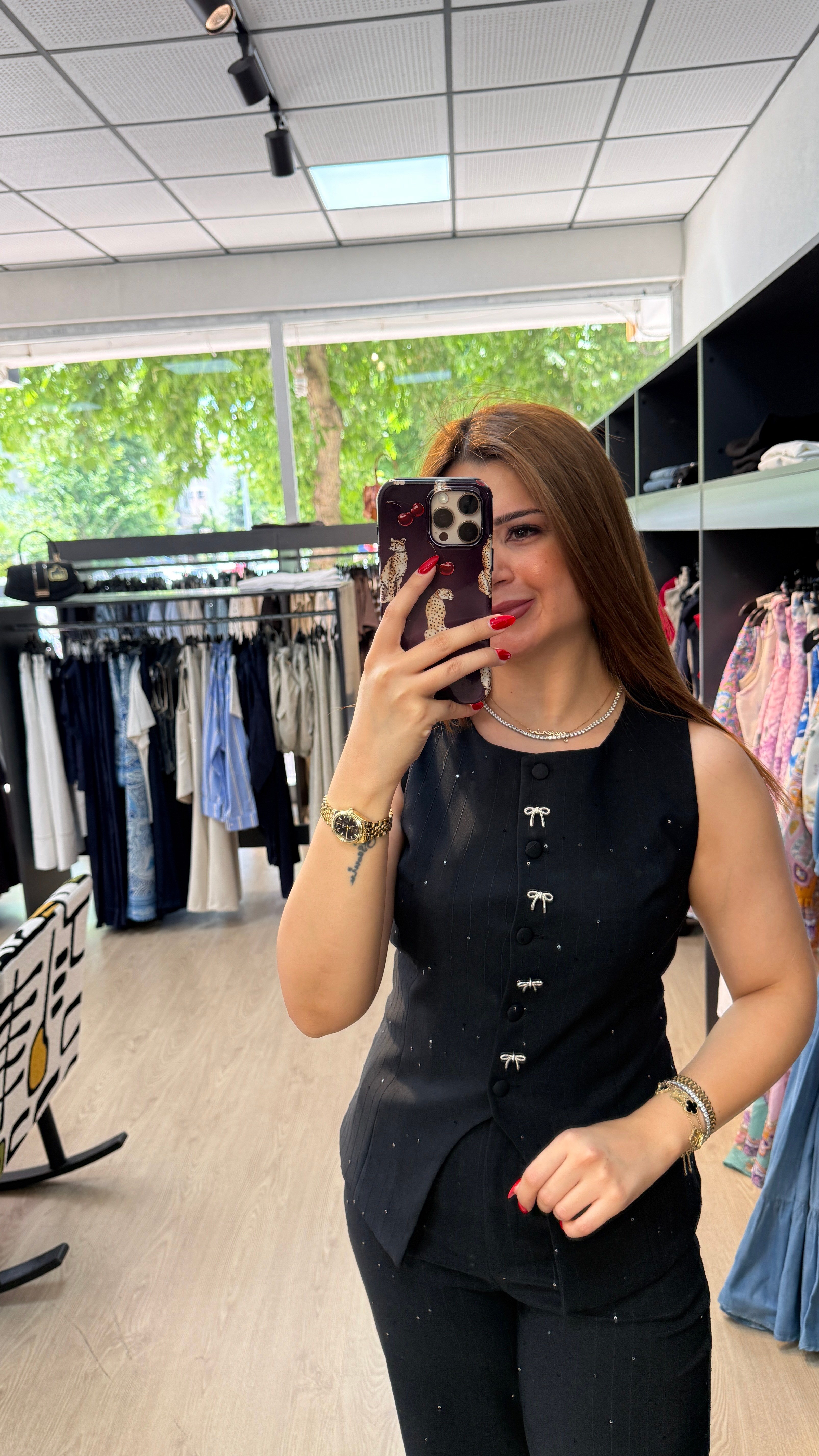 Taşlı Siyah Kumaş Takım