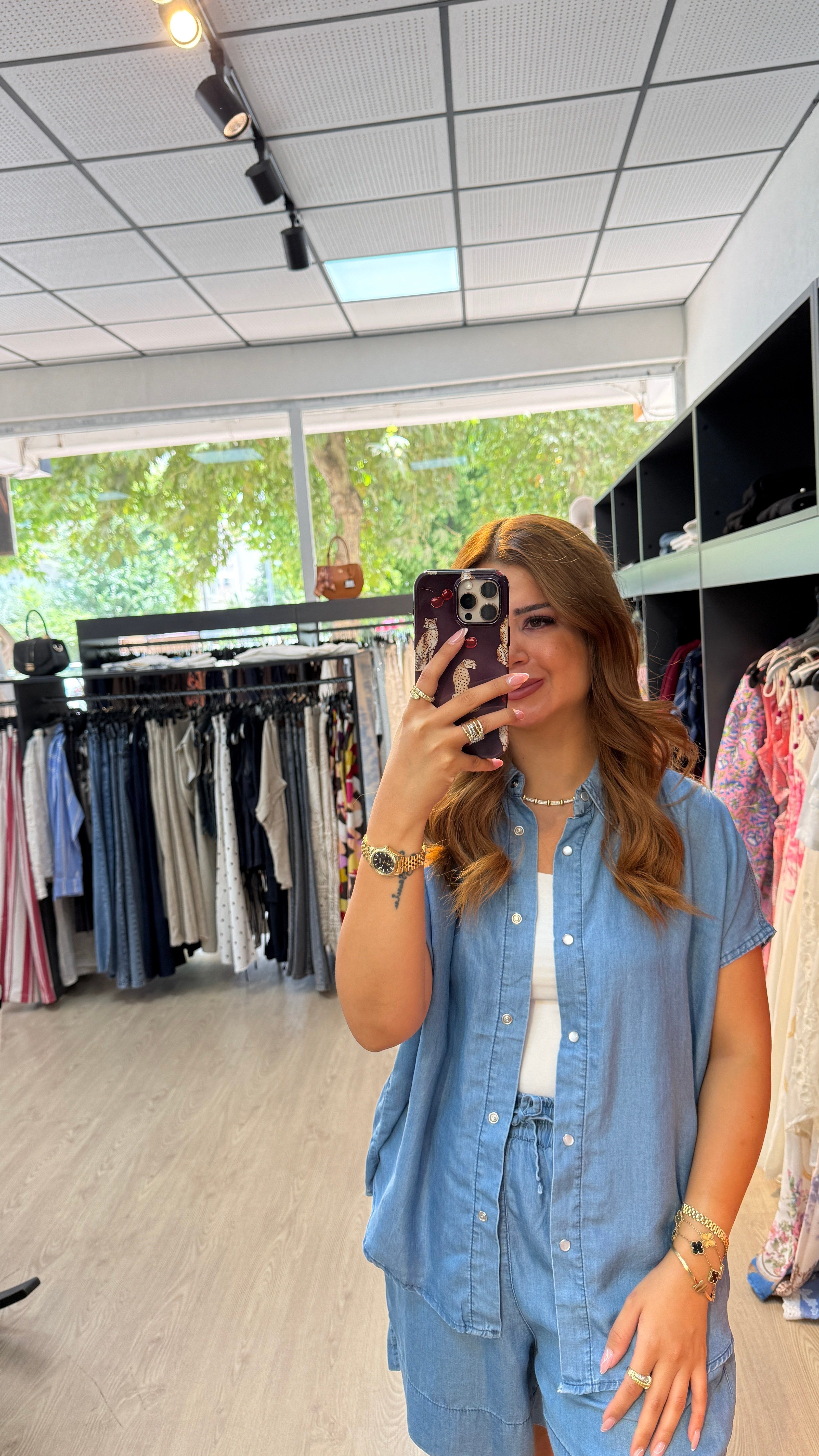 Tensel Kumaş Gömlekli Şortlu Takım