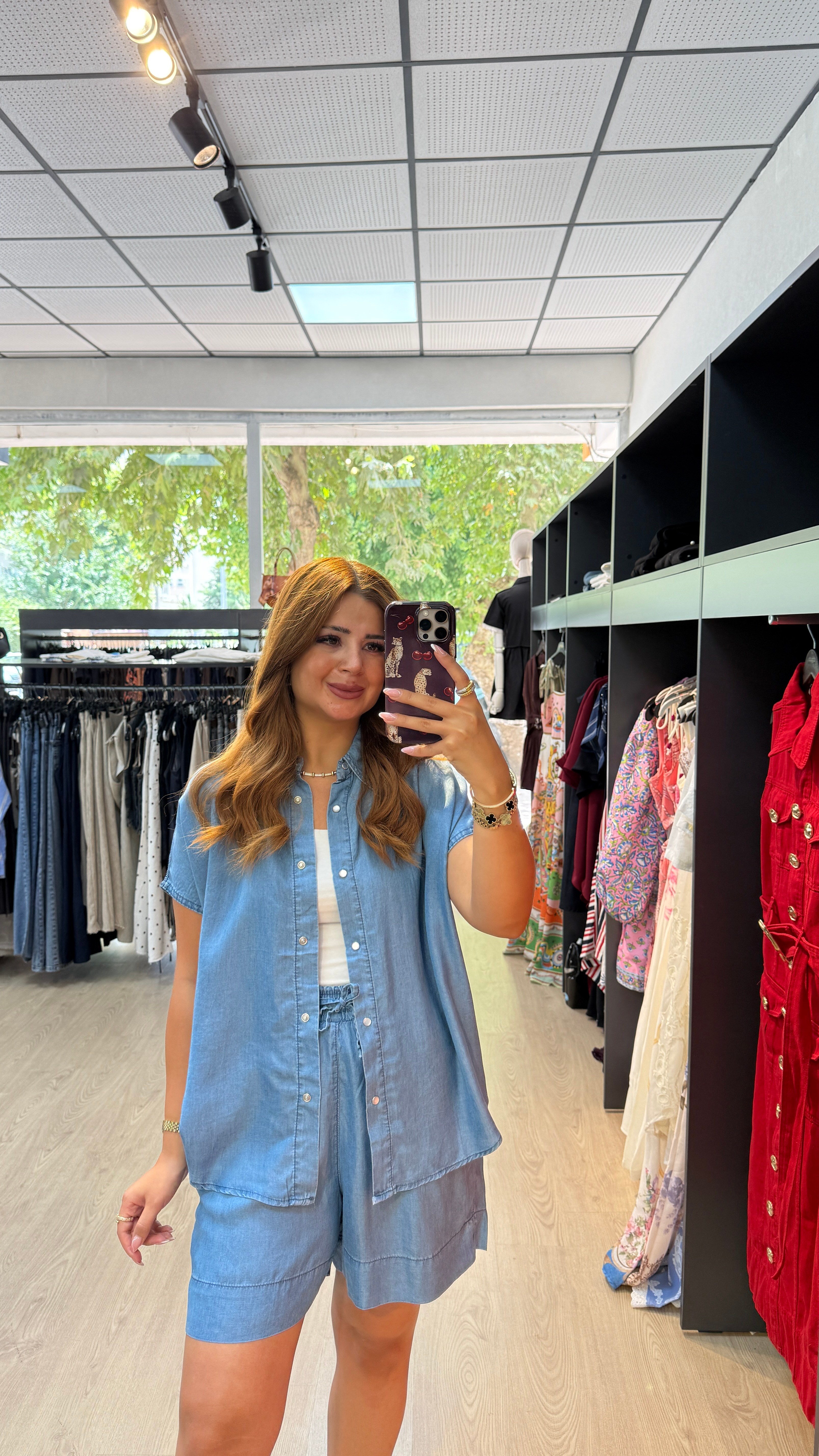 Tensel Kumaş Gömlekli Şortlu Takım