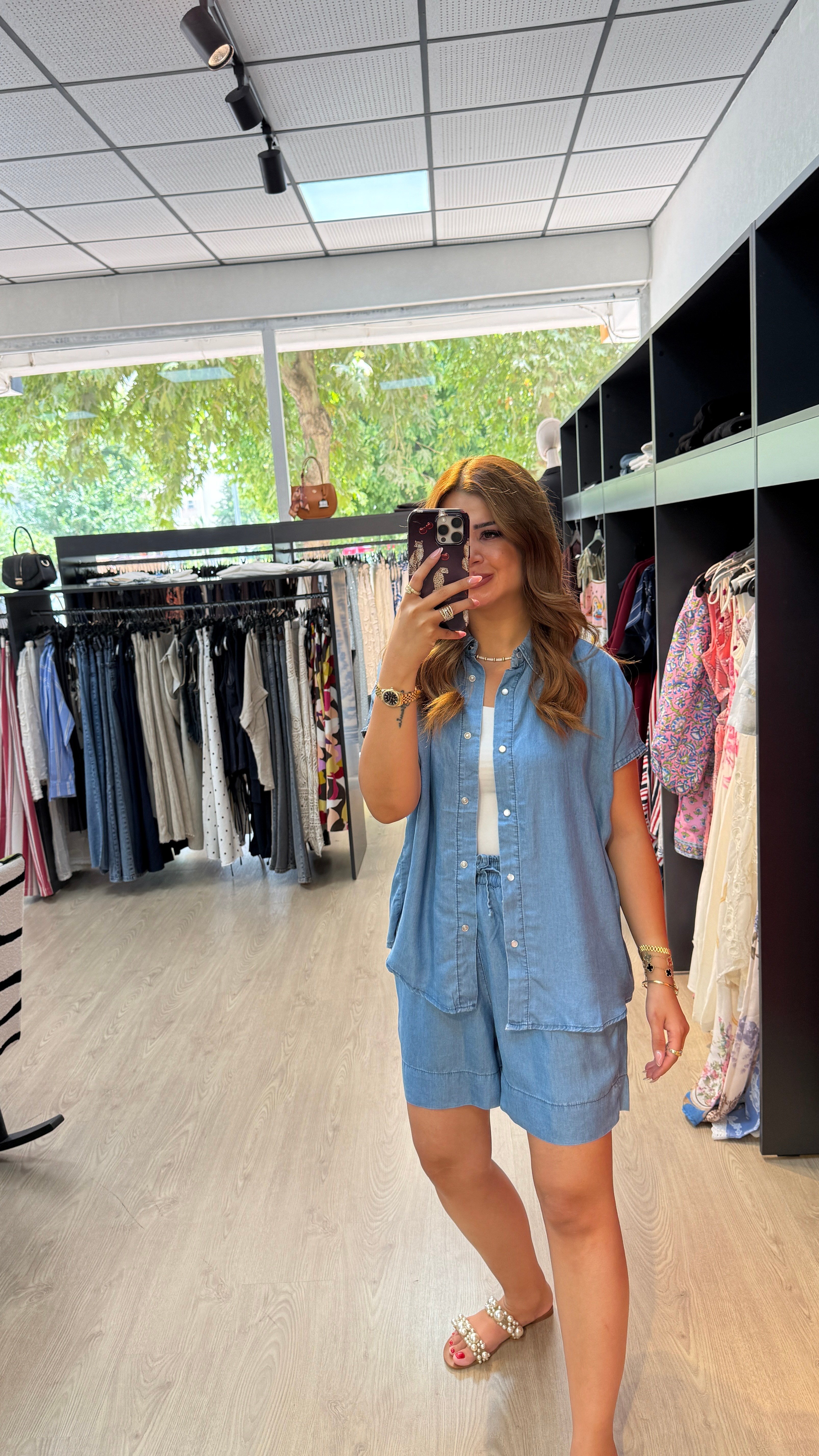 Tensel Kumaş Gömlekli Şortlu Takım