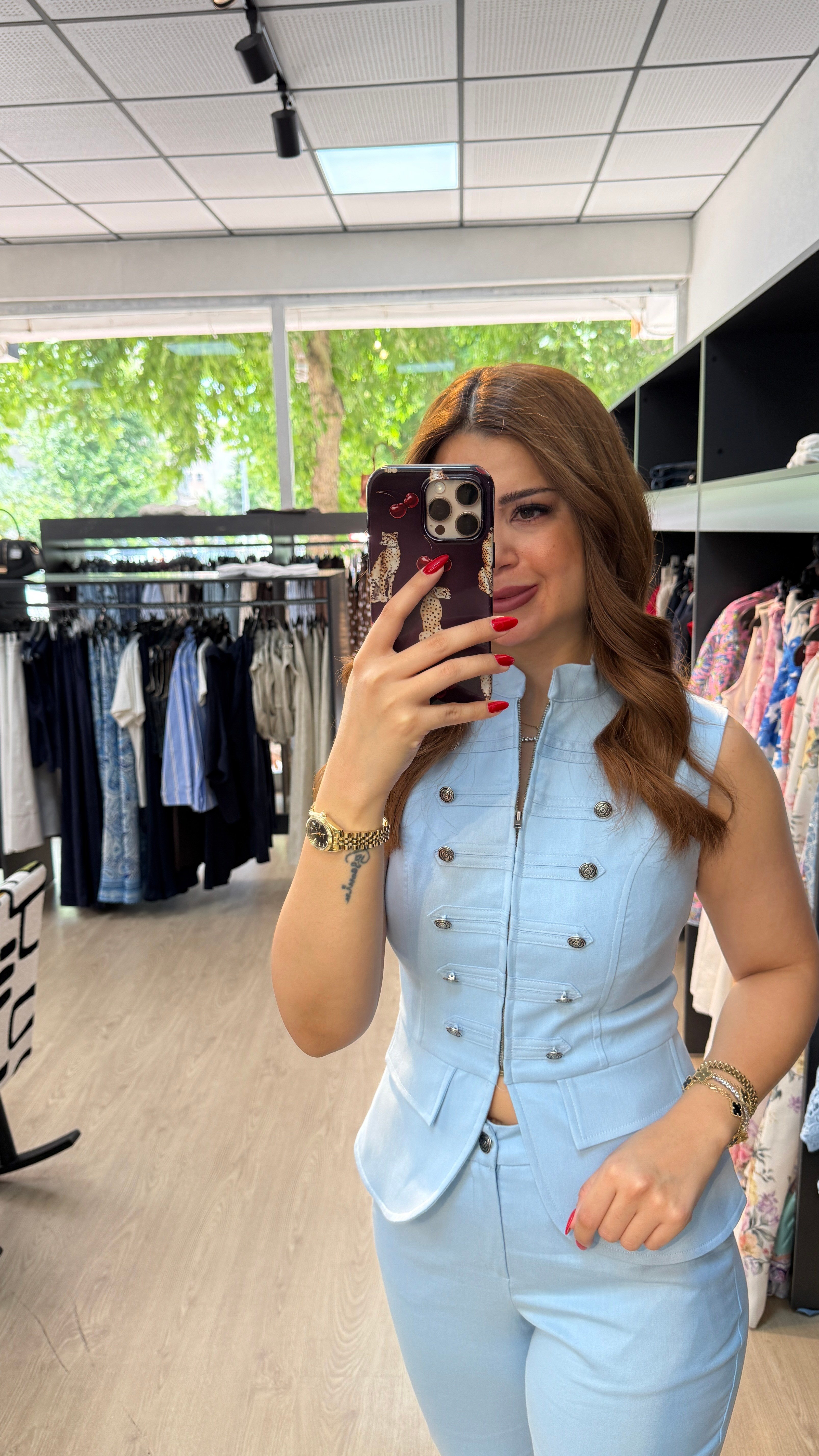 Toka Detaylı Bebe Mavisi Takım