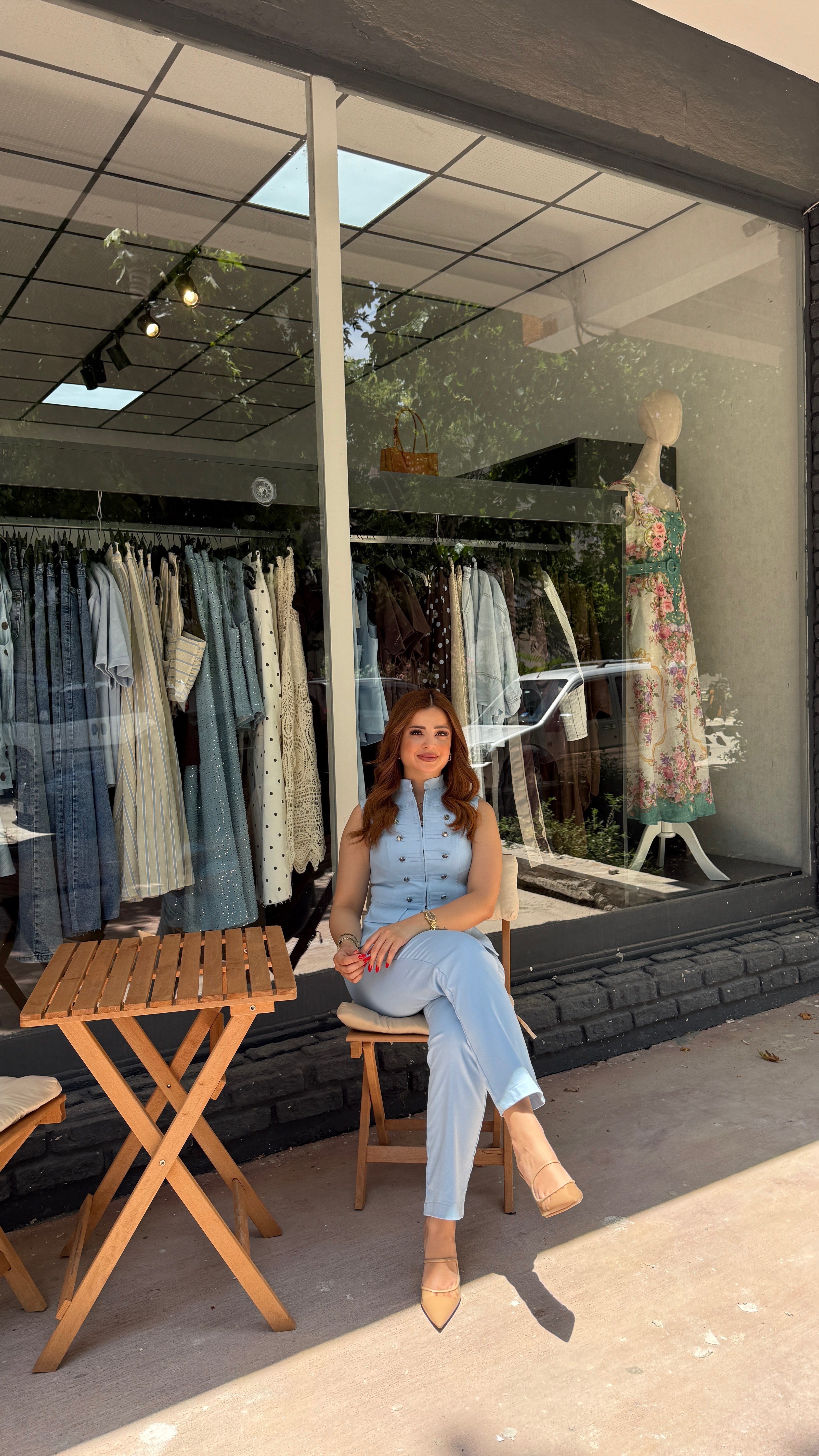 Toka Detaylı Bebe Mavisi Takım