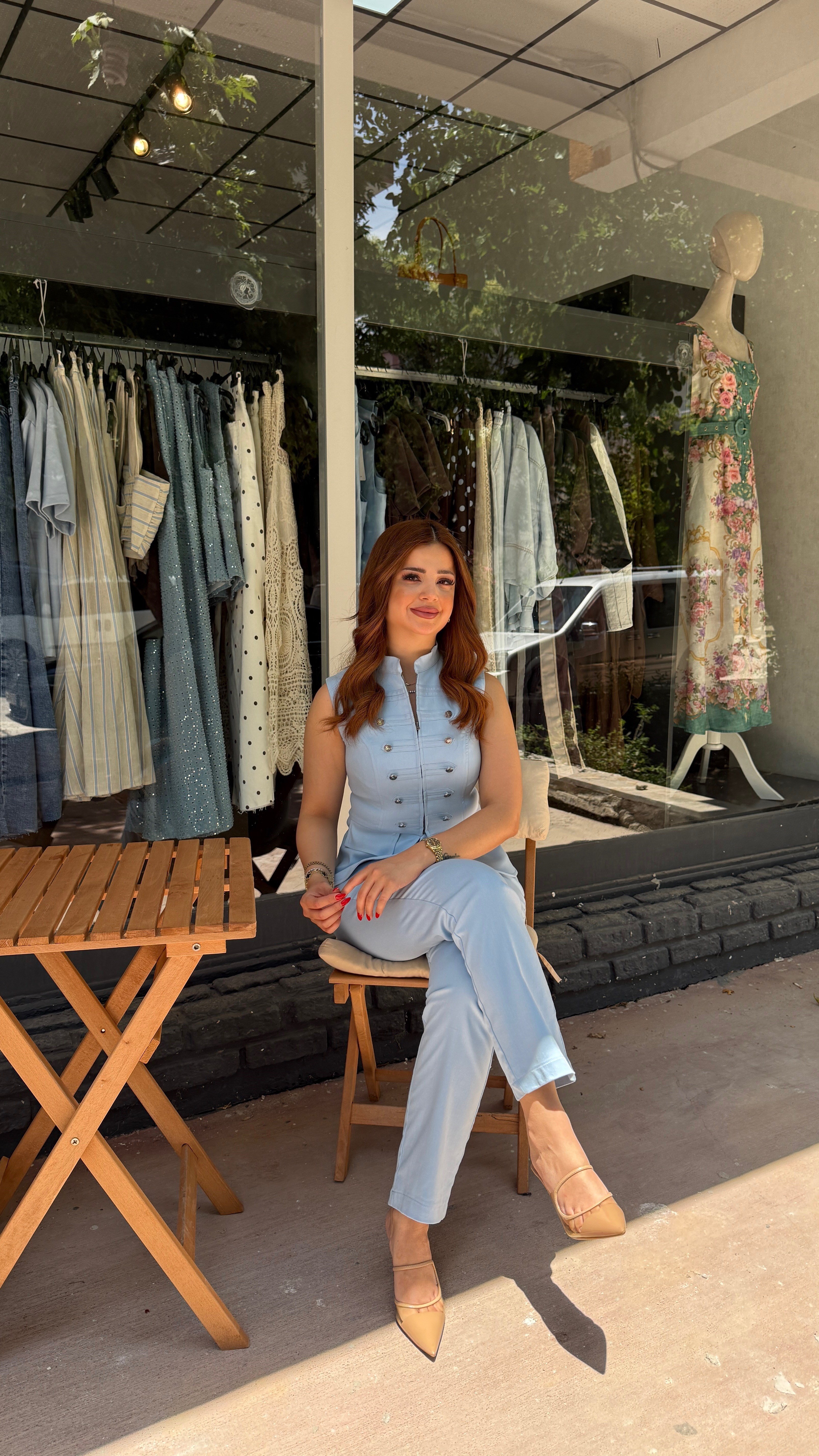 Toka Detaylı Bebe Mavisi Takım