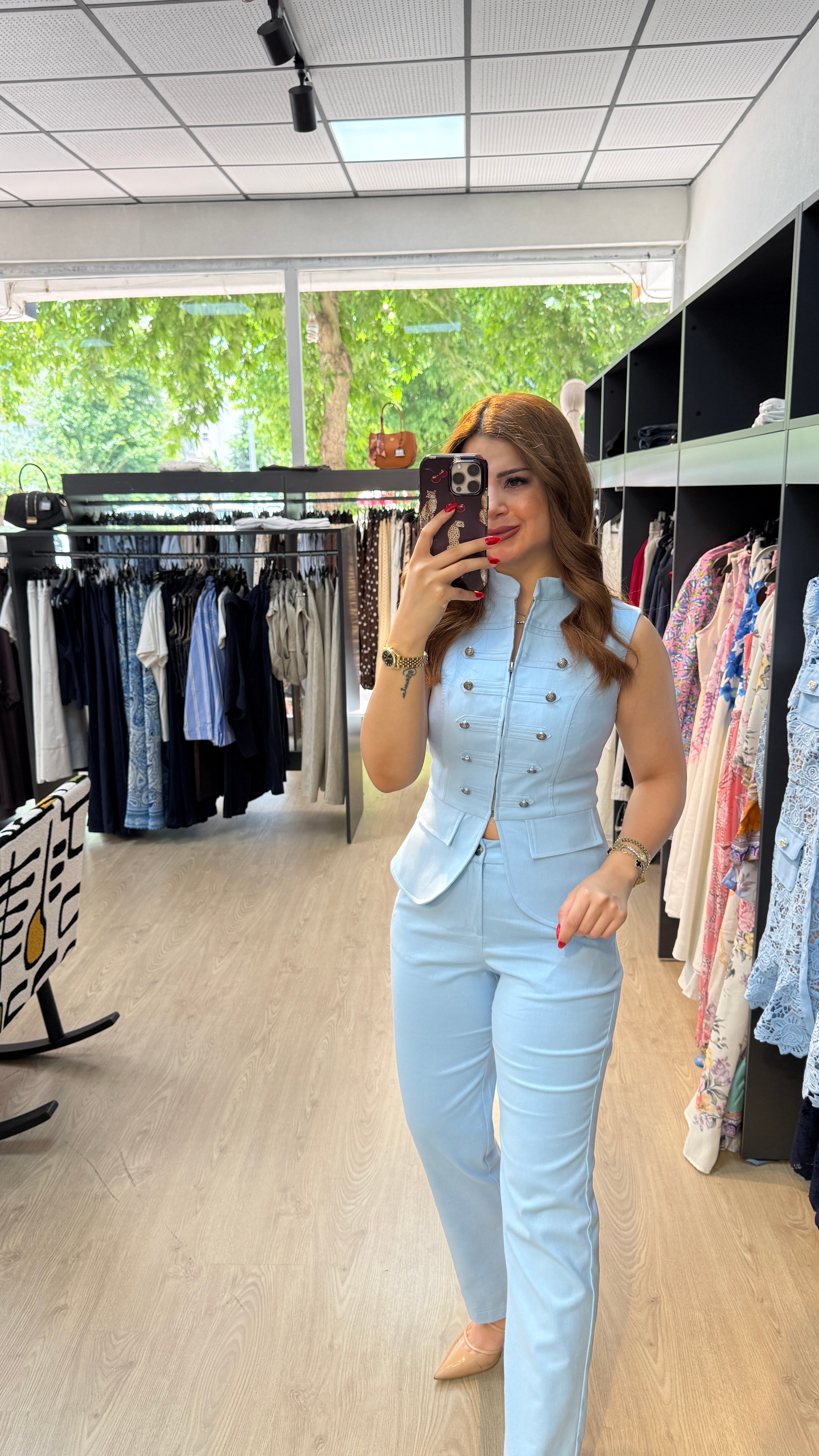Toka Detaylı Bebe Mavisi Takım