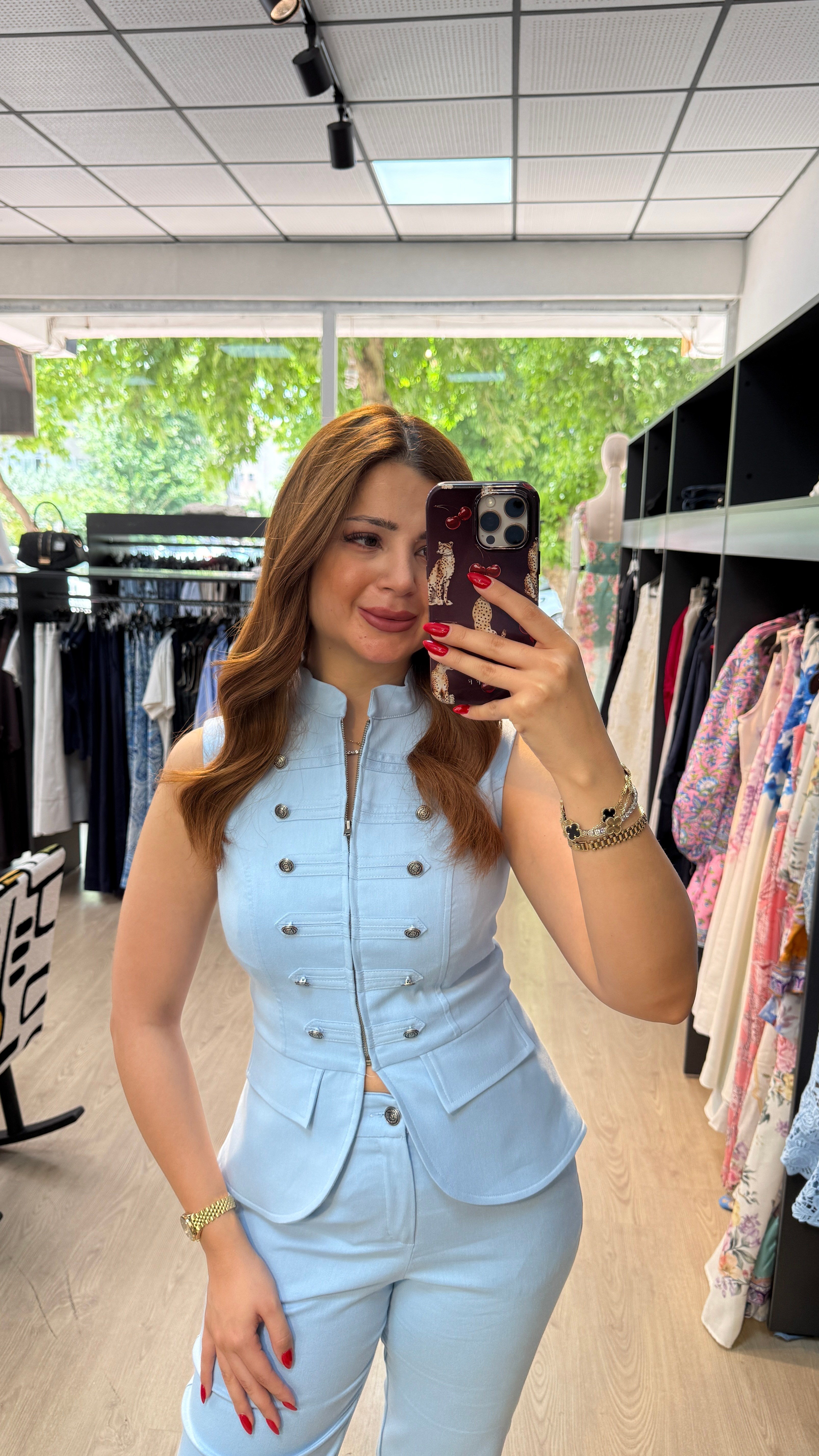 Toka Detaylı Bebe Mavisi Takım
