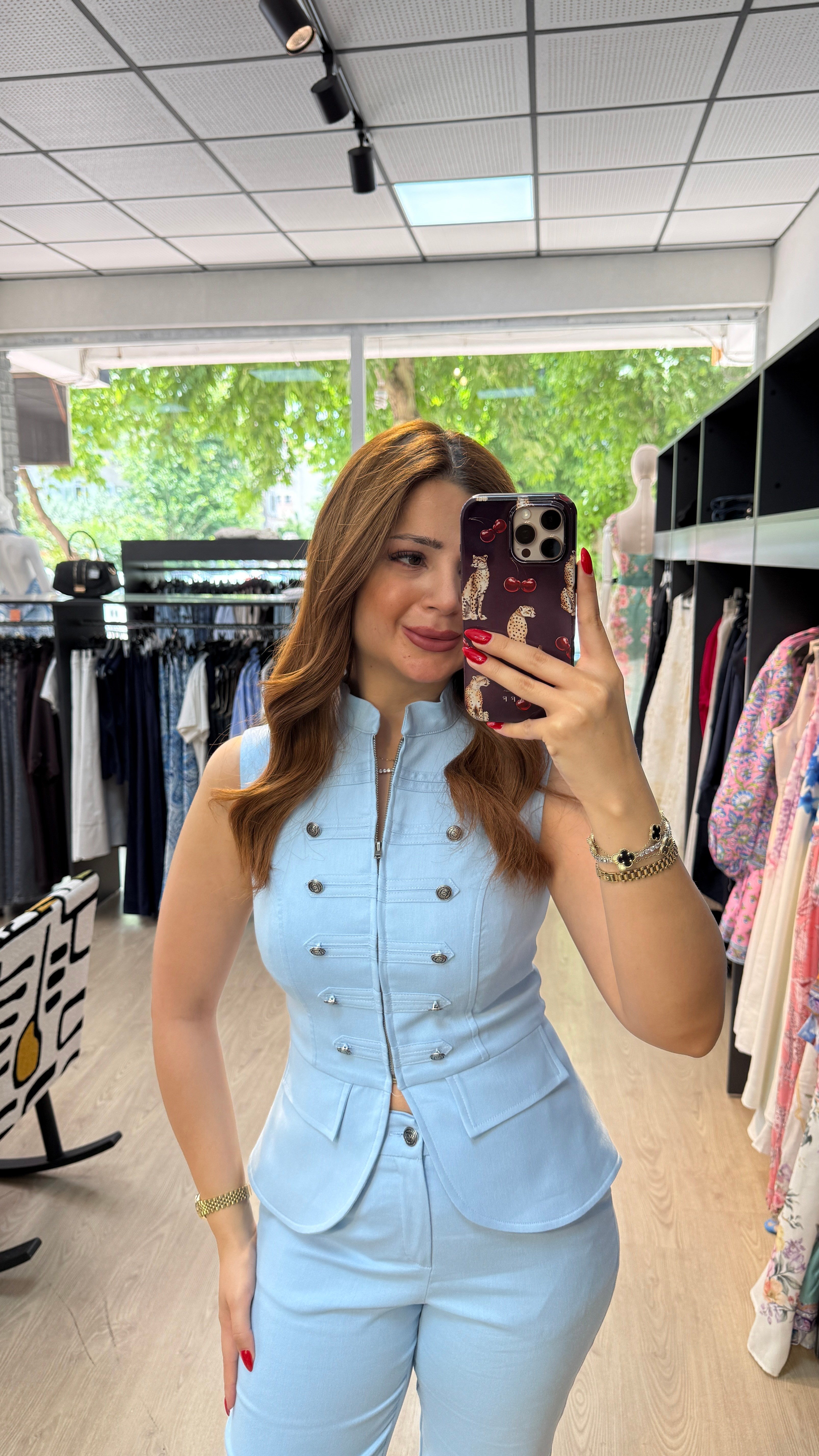 Toka Detaylı Bebe Mavisi Takım