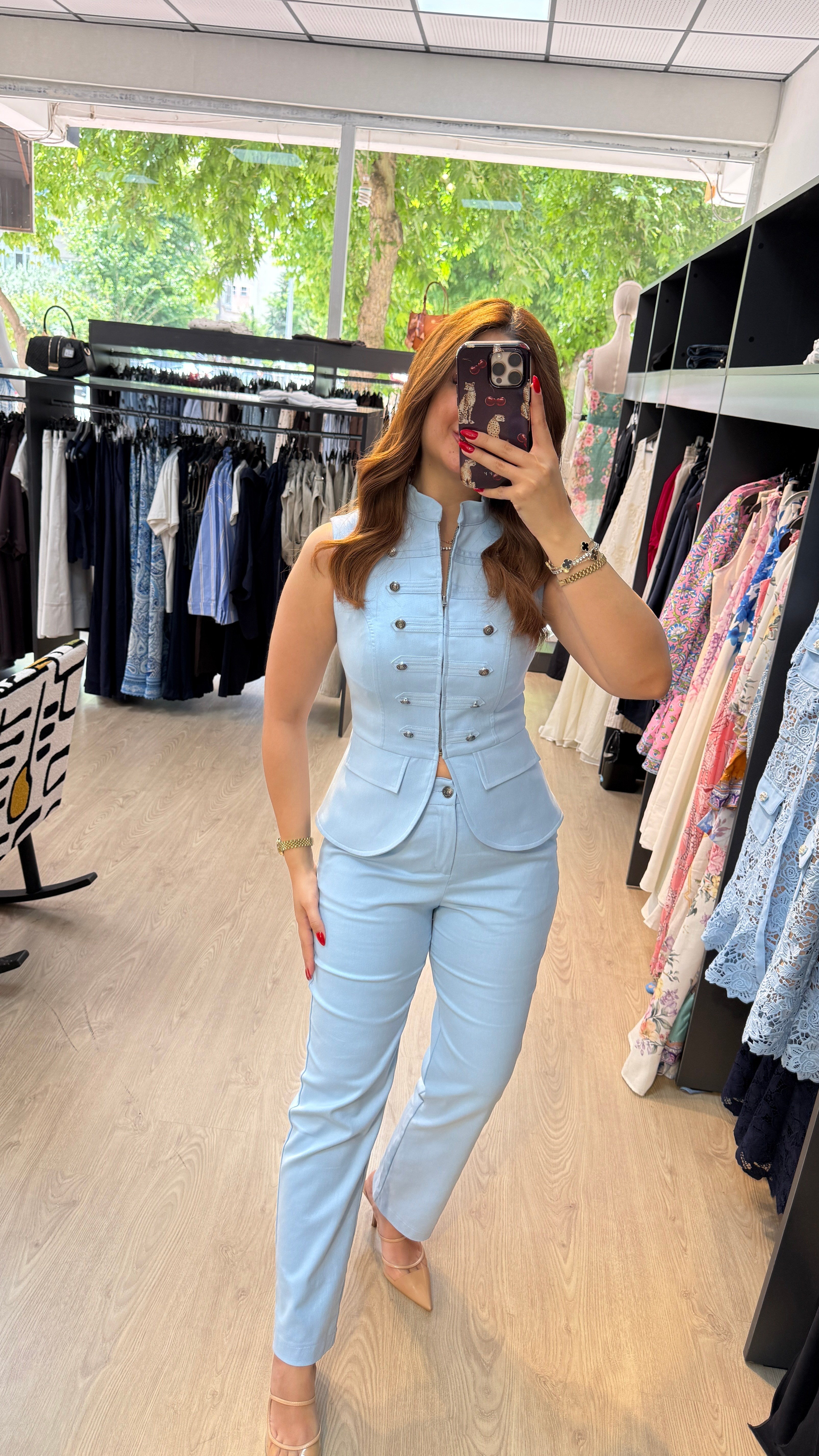 Toka Detaylı Bebe Mavisi Takım