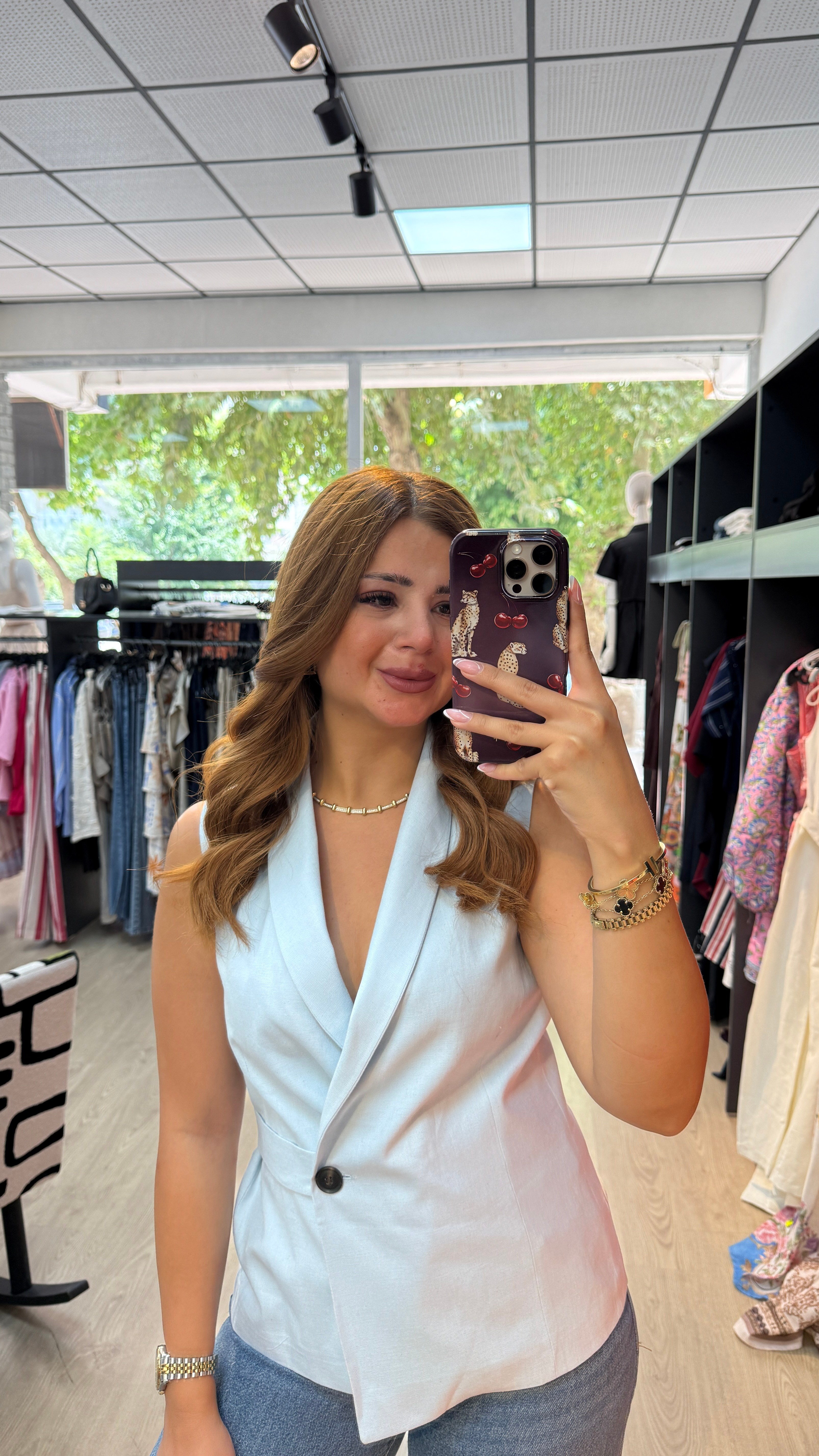 Toka Detaylı Mavi Yelek