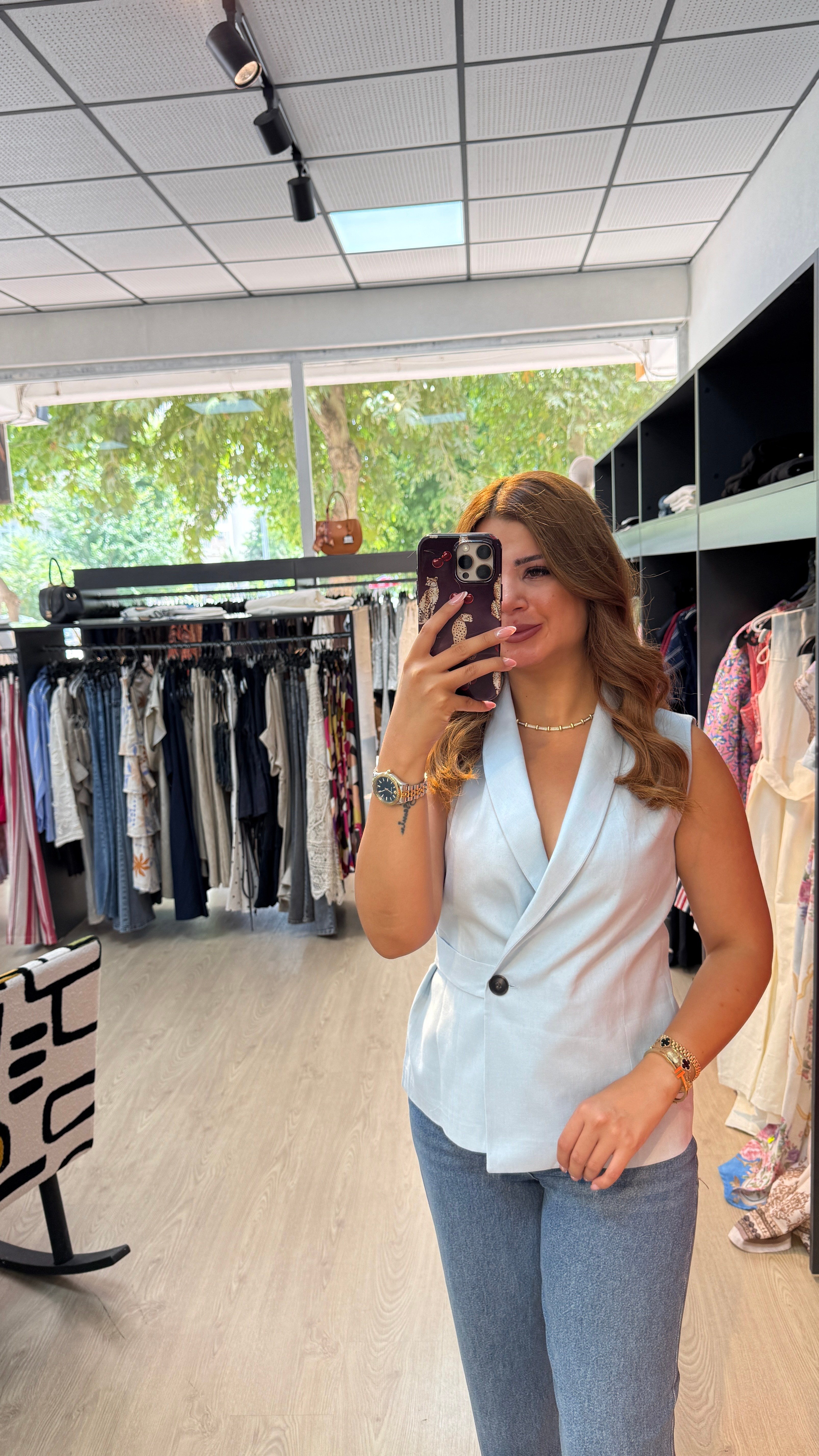 Toka Detaylı Mavi Yelek