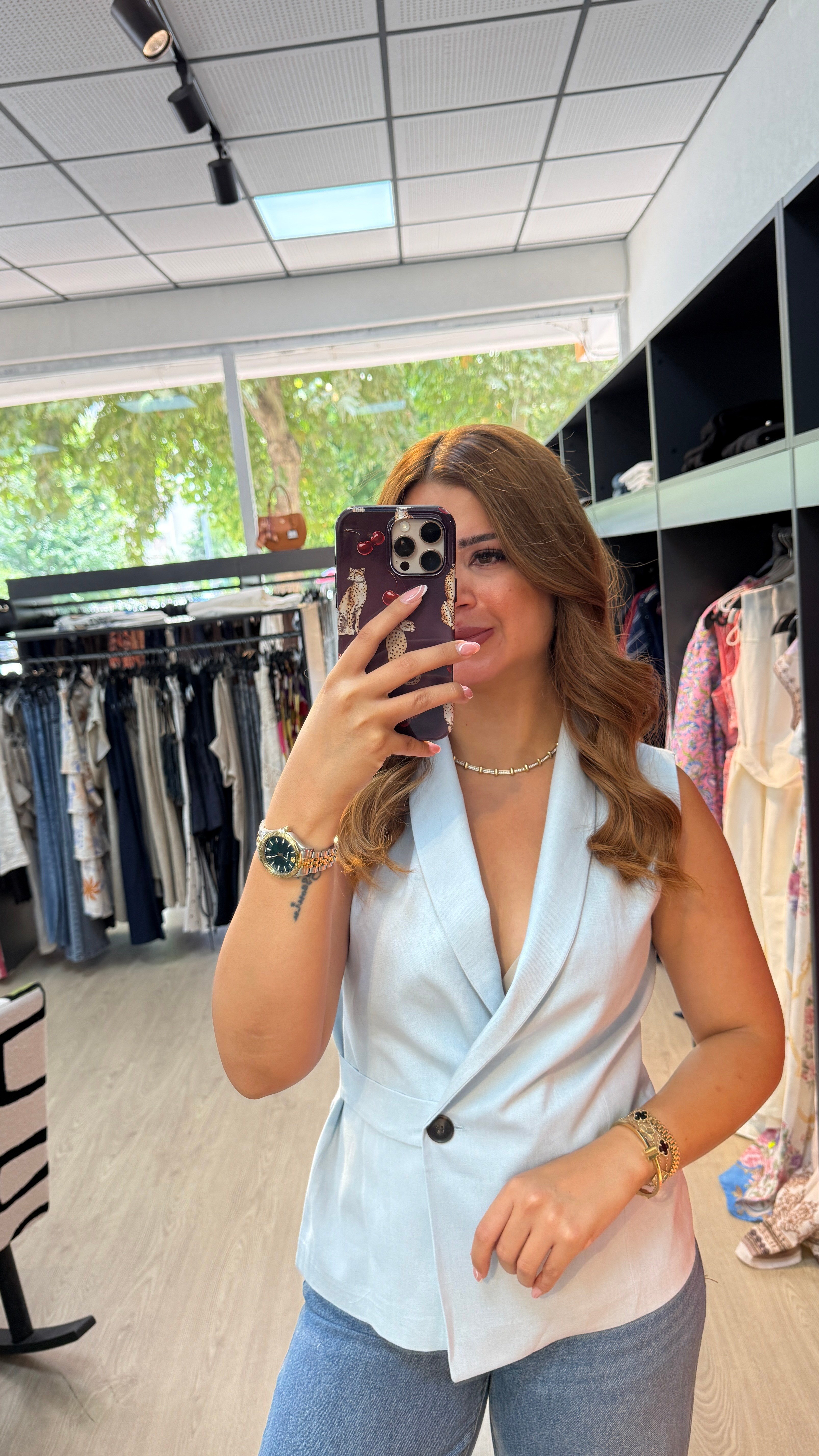 Toka Detaylı Mavi Yelek