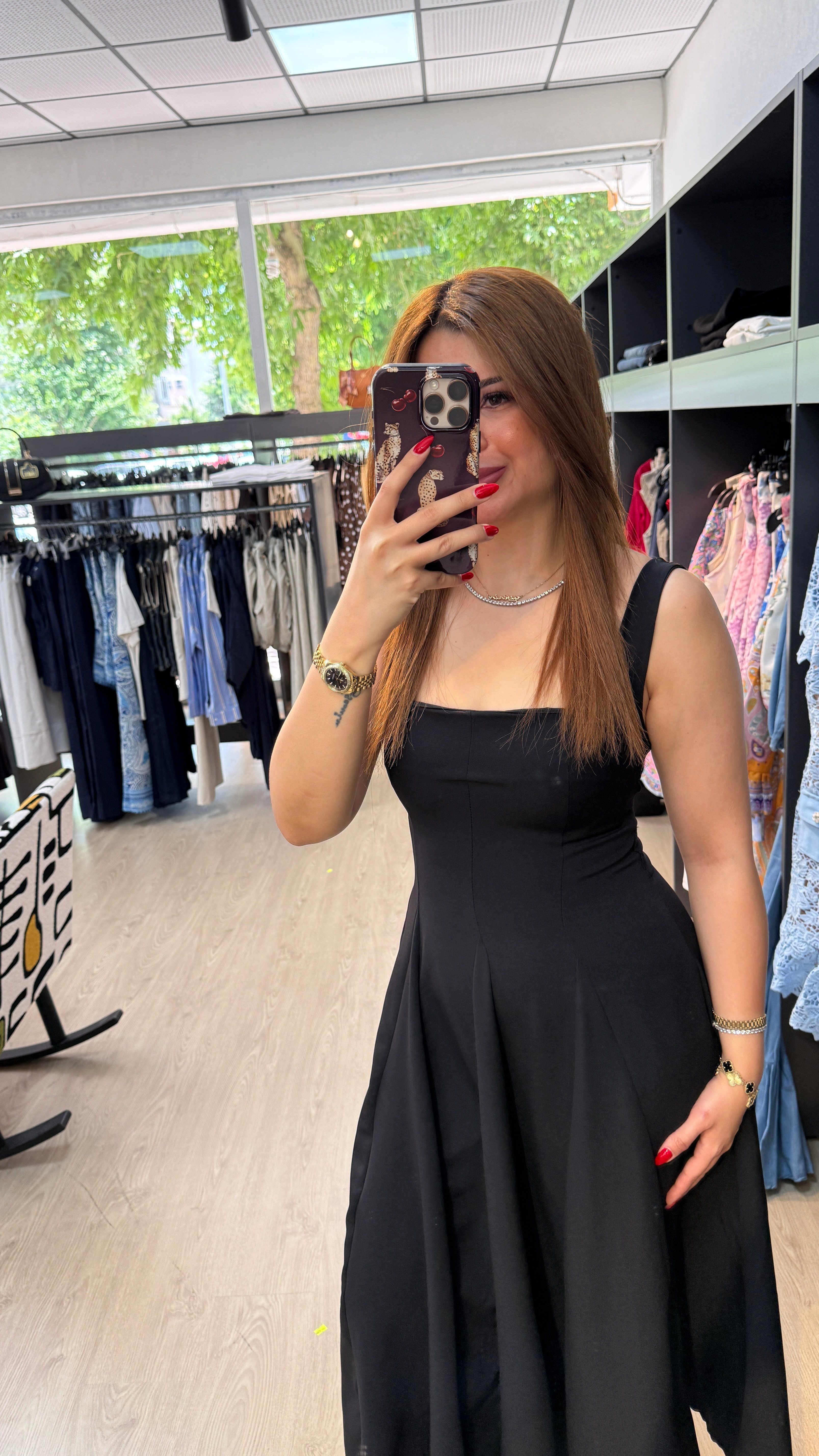 Volanlı Midi Boy Kalın Askılı Kurdela Elbise