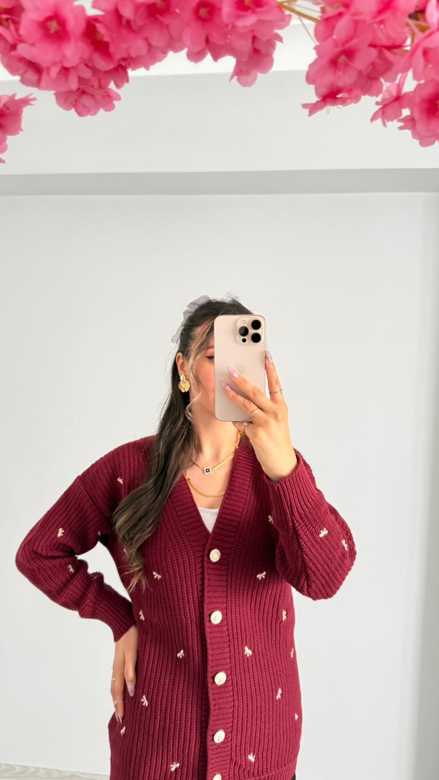 FİYONK DETAYLI HIRKA BORDO