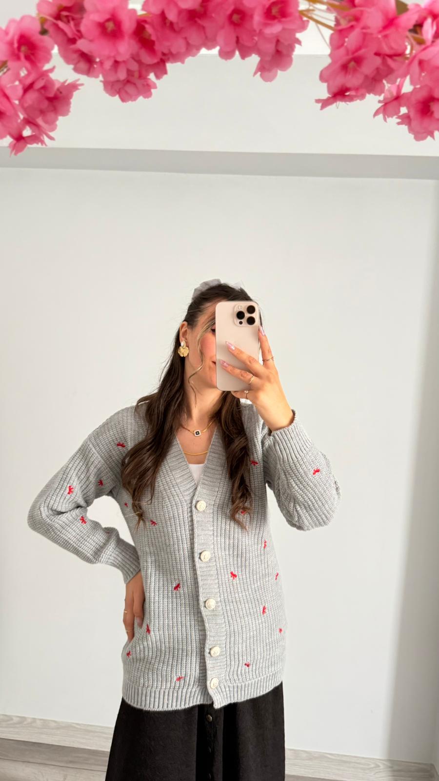 FİYONK DETAYLI HIRKA GRİ