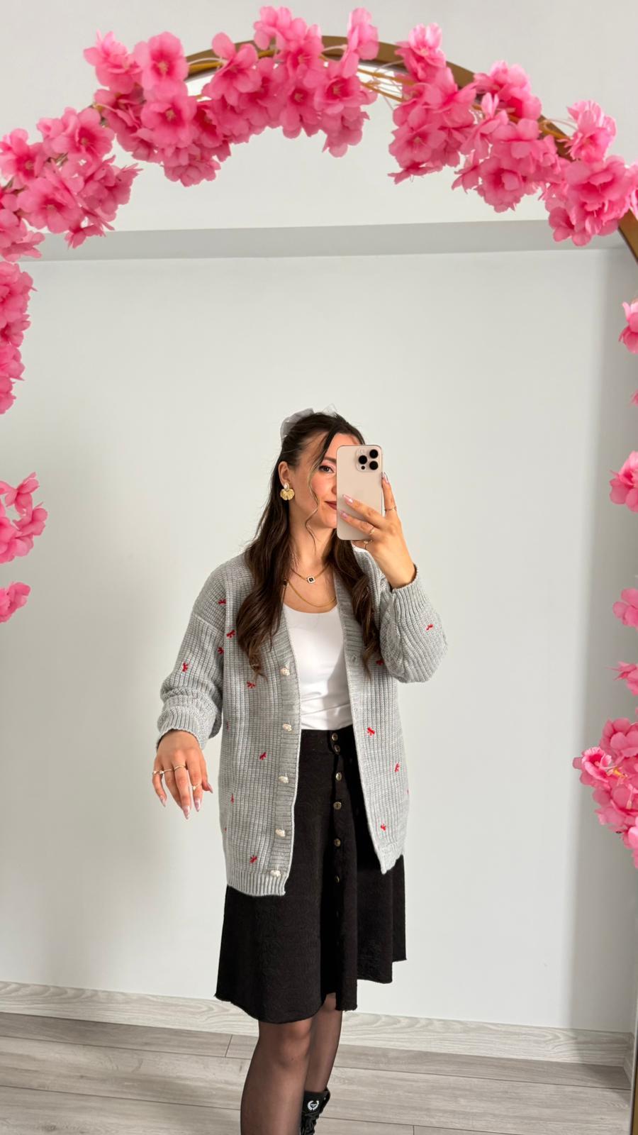 FİYONK DETAYLI HIRKA GRİ