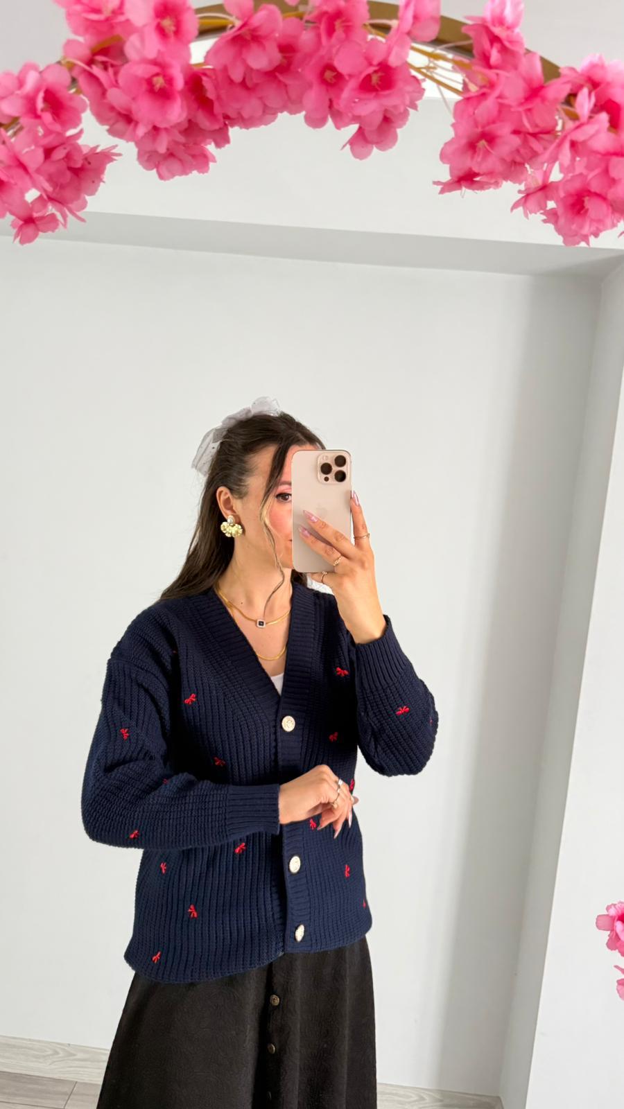 FİYONK DETAYLI HIRKA LACİVERT