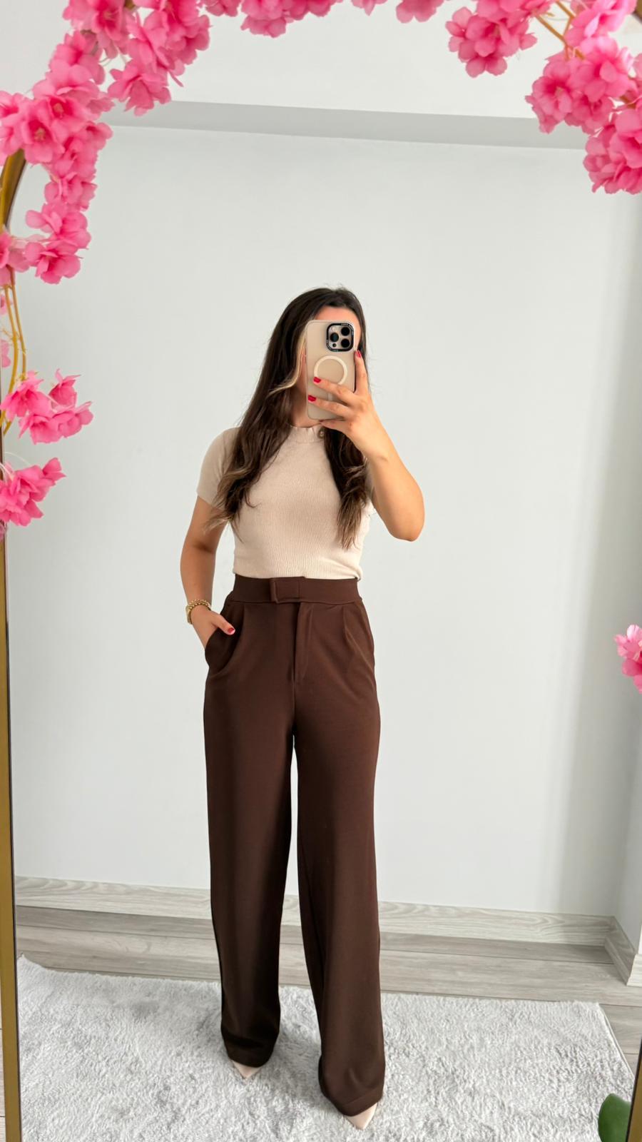 LİKRALI PALAZO PANTOLON KAHVERENGİ