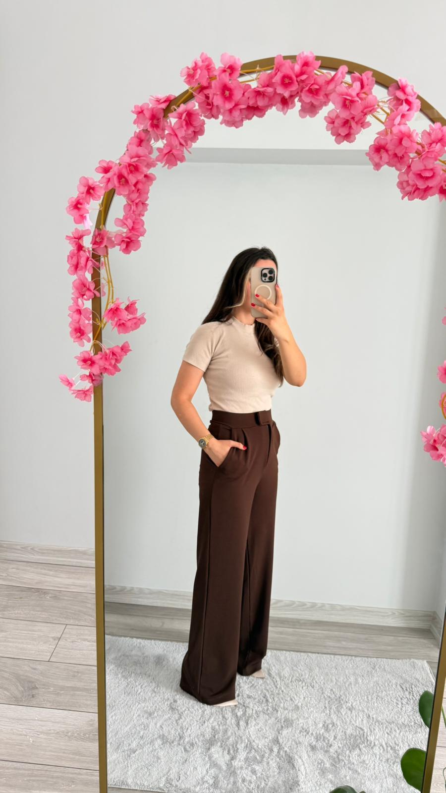LİKRALI PALAZO PANTOLON KAHVERENGİ