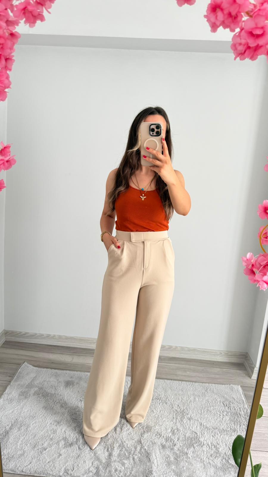 LİKRALI PALAZO PANTOLON KREM