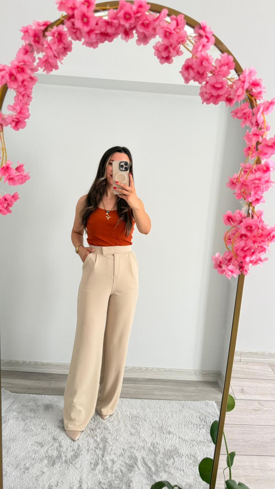 LİKRALI PALAZO PANTOLON KREM
