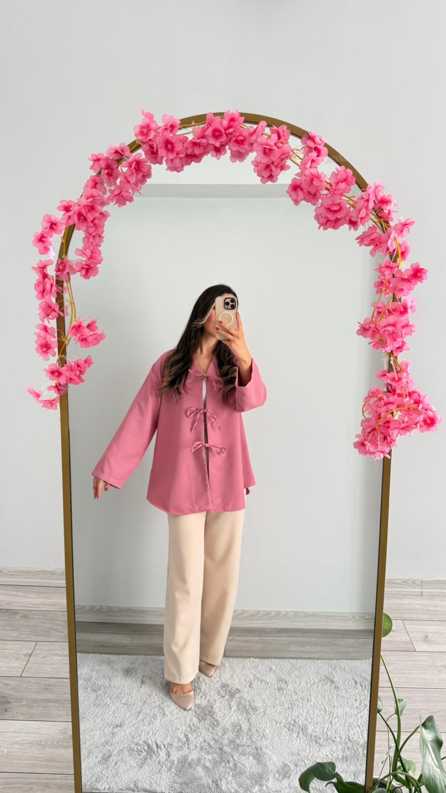 PEMBE BAĞLAMALI KİMONO