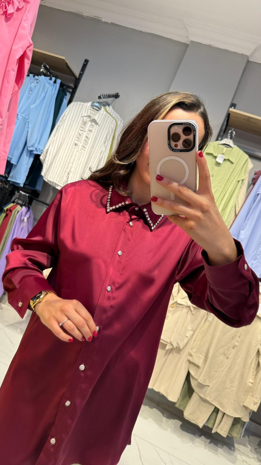 SATEN GÖMLEK BORDO