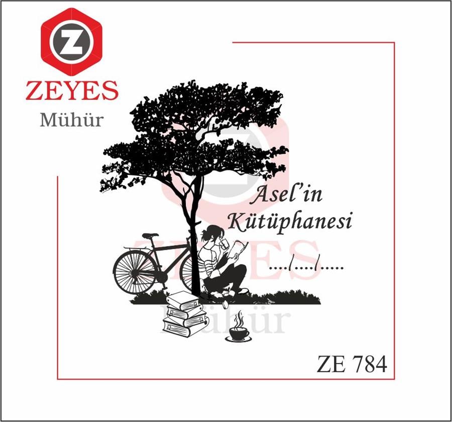 Agaç Altinda Kitap Okuyan Bisikletli Kiz Kitap Mührü   ZE 784