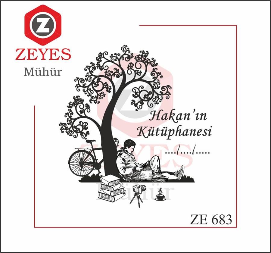 Agaç Altinda Kitap Okuyan Erkek Kitap Mührü   ZE 683