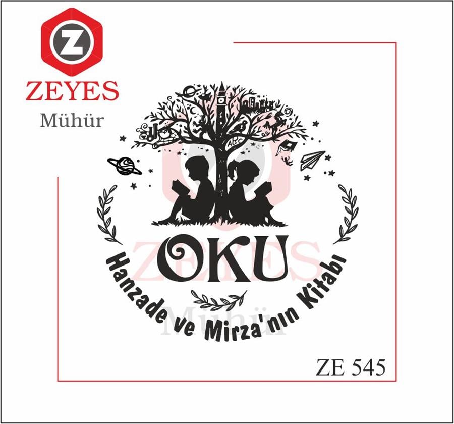 Agaç Altinda Kitap Okuyan Kiz ve Erkek Kitap Mührü   ZE 545