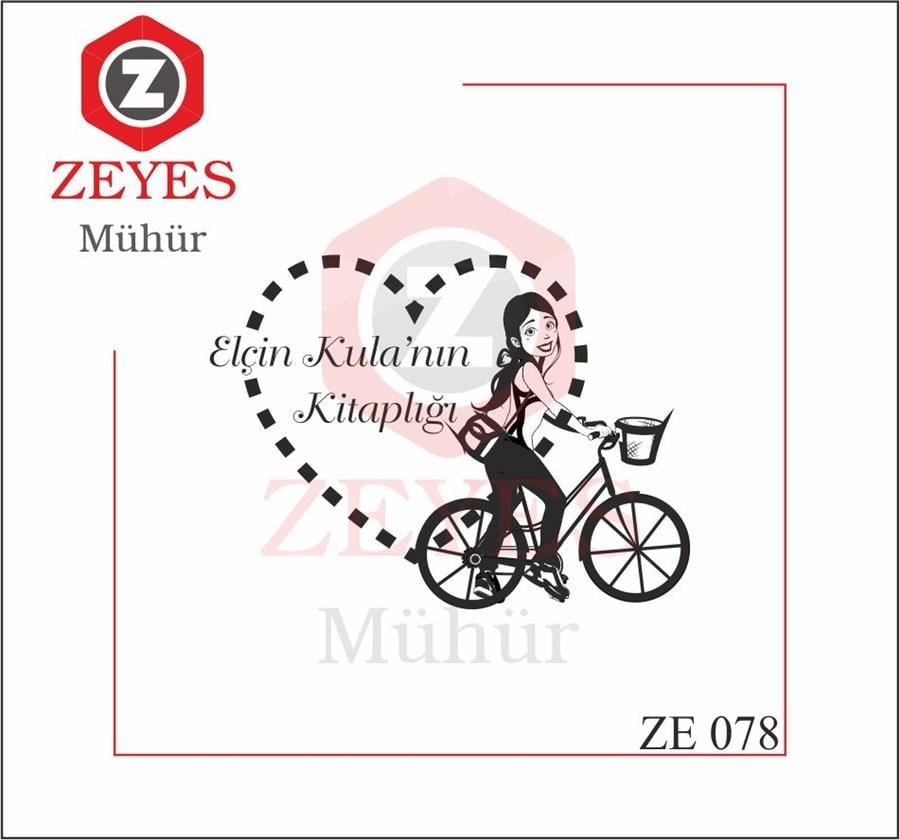 Bisikletli Kiz Kalpli Çerçeveli Kitap Mührü  ZE 078