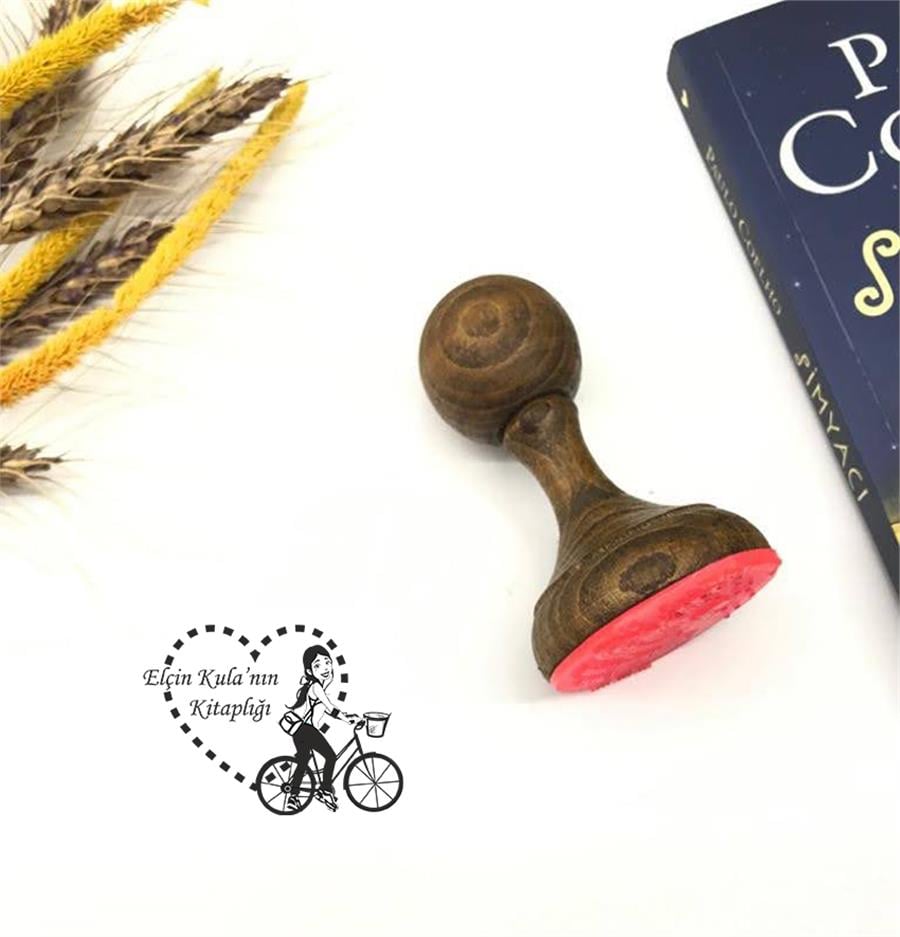 Bisikletli Kiz Kalpli Çerçeveli Kitap Mührü  ZE 078